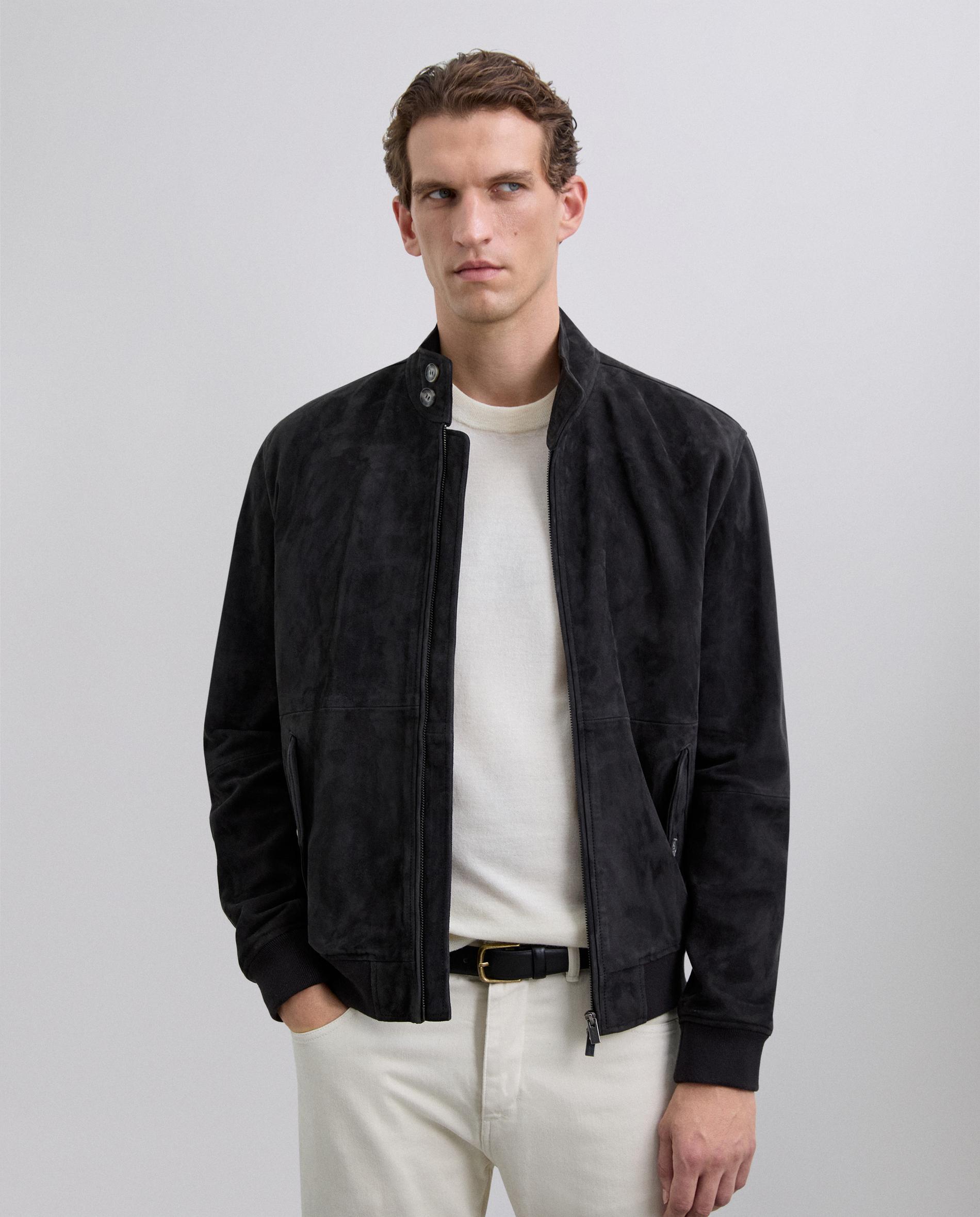 Imagen 0 de Chaqueta de piel de hombre ajustada con bolsillos frontales Navy