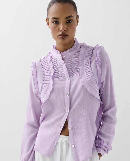 Imagen 0 de Camisa de mujer de algodón con detalle de volantes