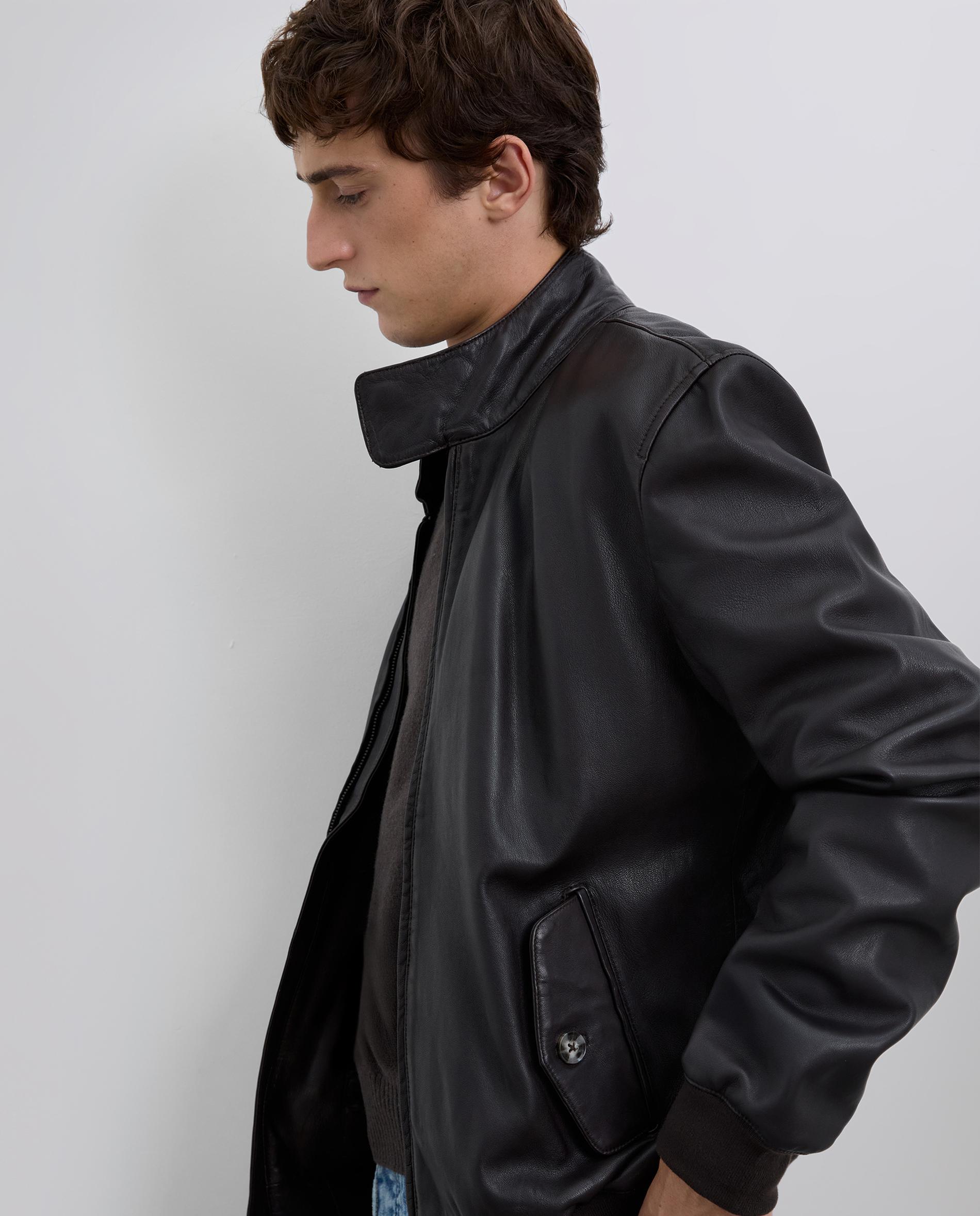 Chaqueta de piel de hombre con cuello elevado y puños acanalados - Scalpers - Marrón oscuro Marrón oscuro-4