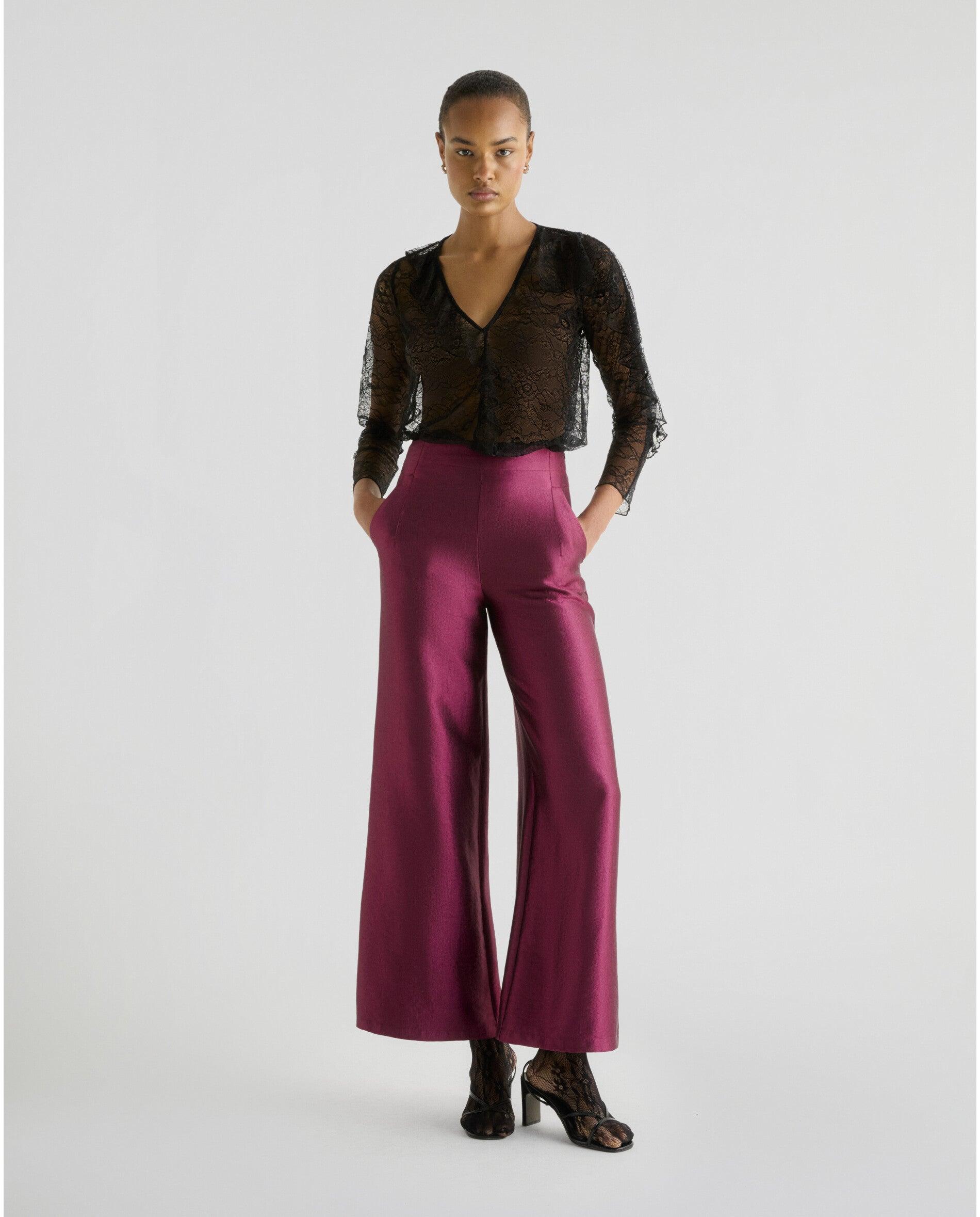 Scalpers - Pantalón de vestir de mujer en tejido satinado con cierre de cremallera.