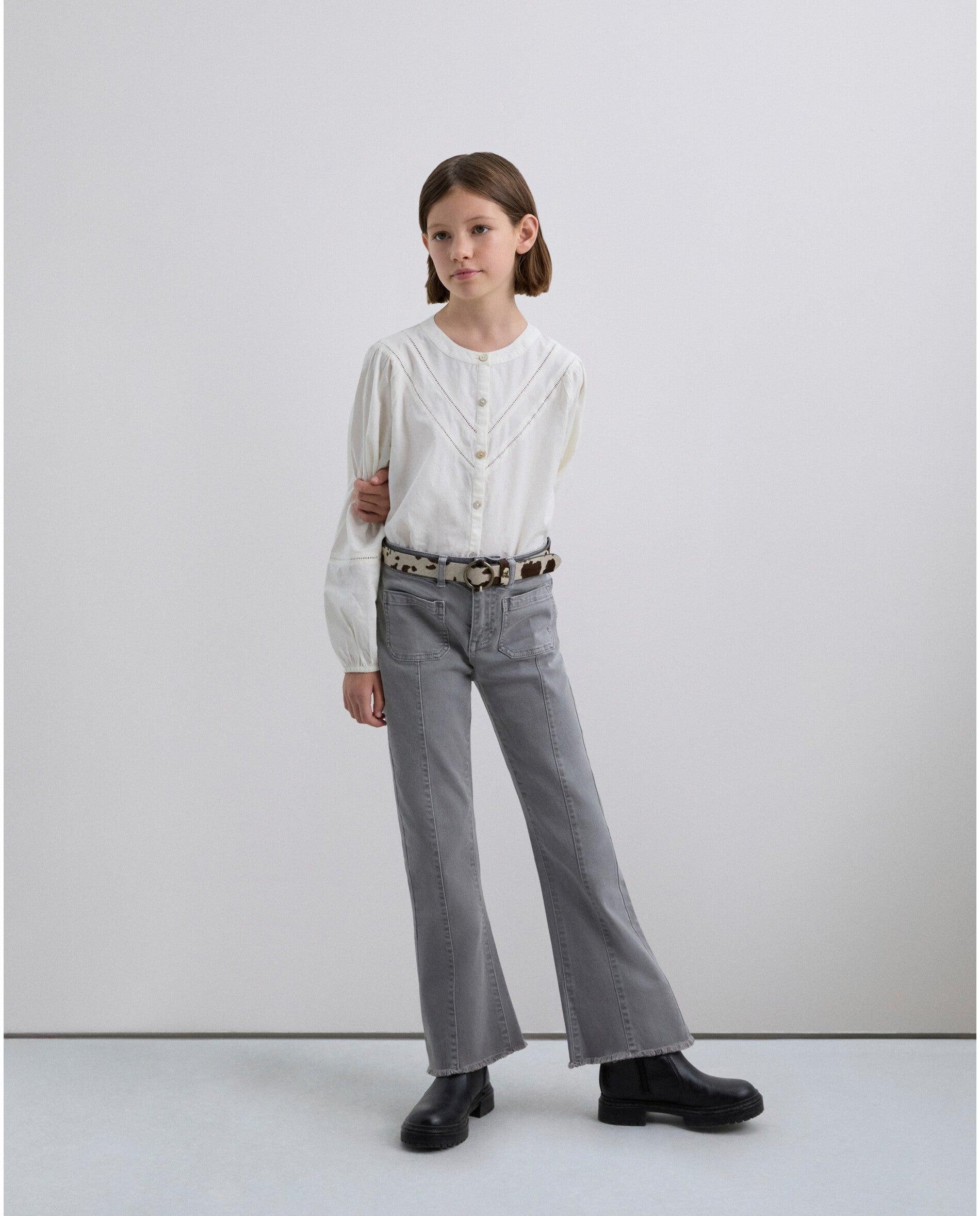 Blusa de niña de manga larga con detalles troquelados - Scalpers - Blanco Blanco-2