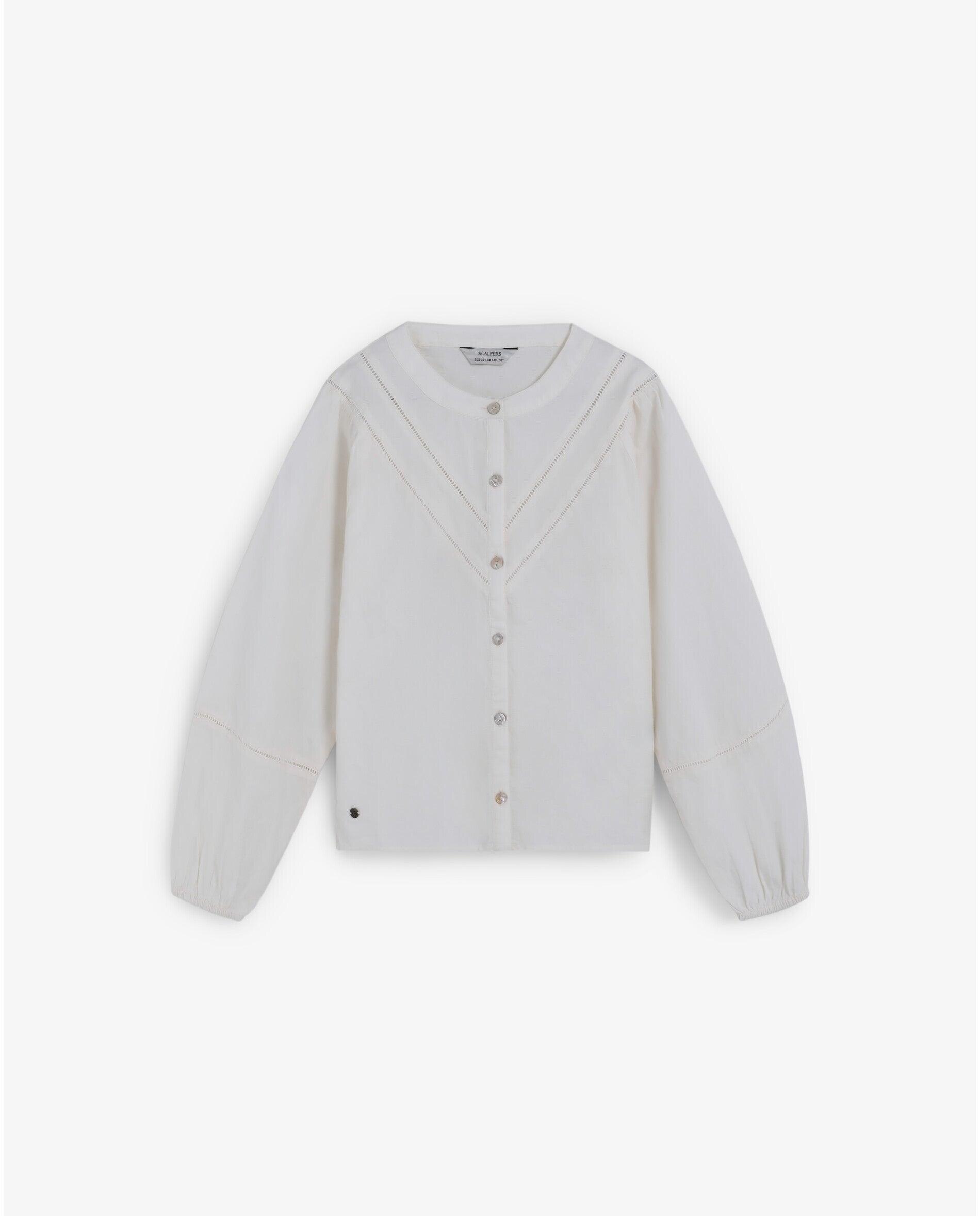 Blusa de niña de manga larga con detalles troquelados - Scalpers - Blanco Blanco-6