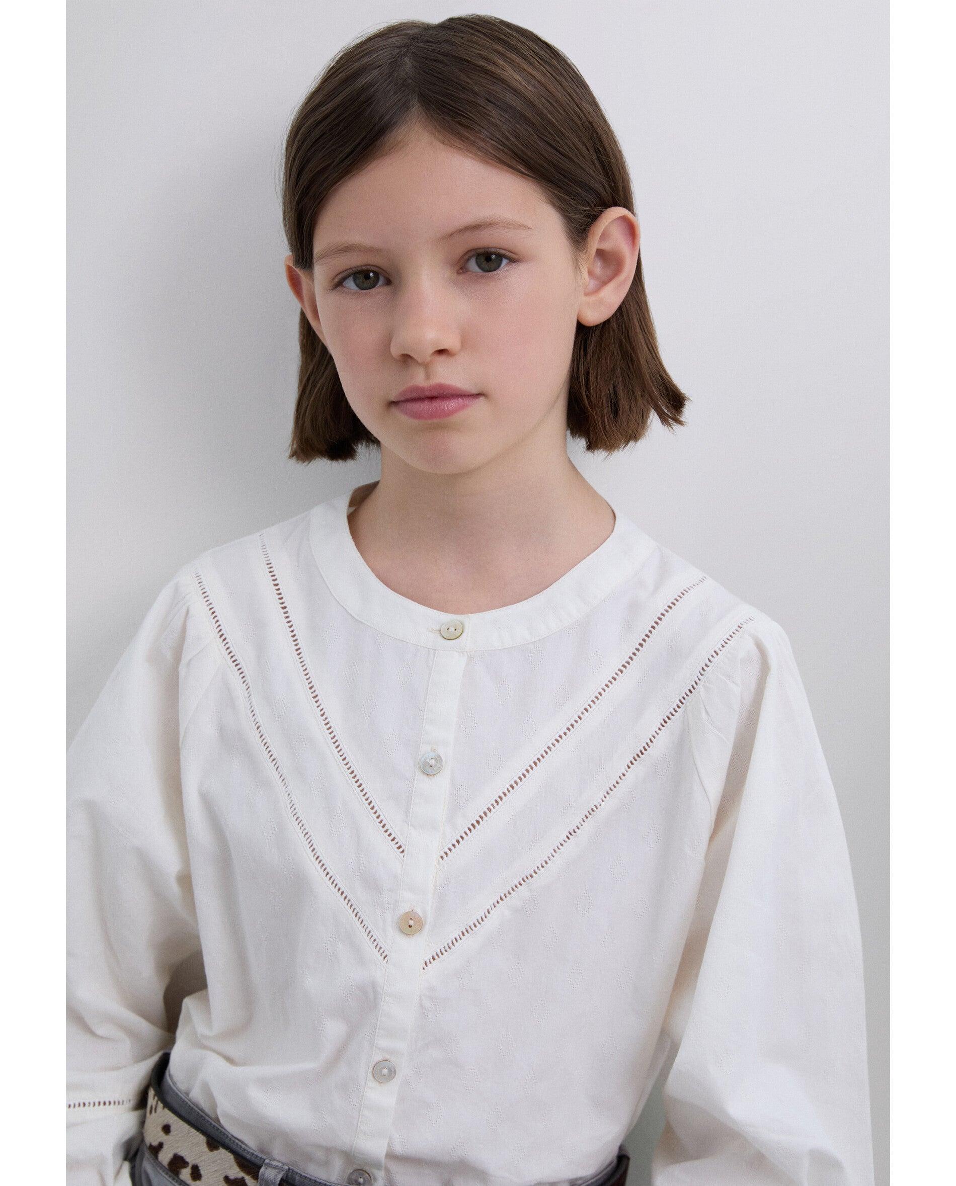 Blusa de niña de manga larga con detalles troquelados - Scalpers - Blanco Blanco-4