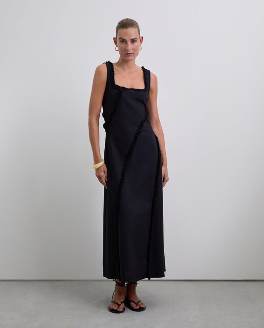 Imagen 0 de Vestido midi con flecos despuntados