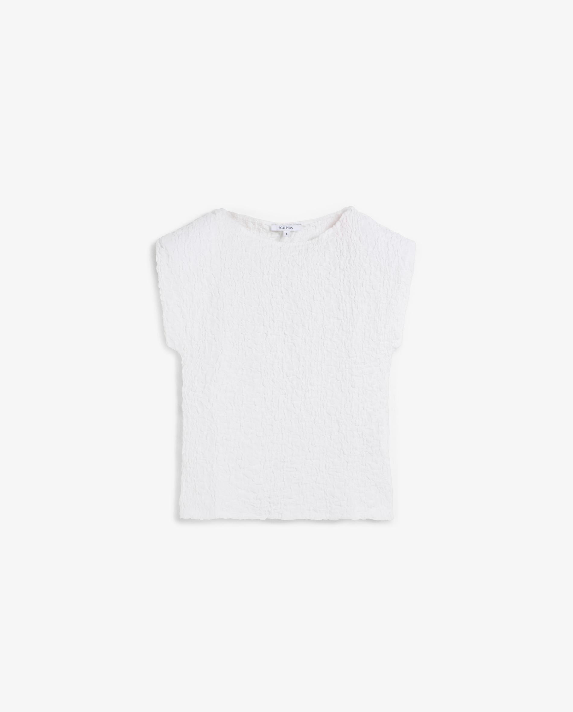 Scalpers - Camiseta de mujer de manga corta con textura crinkle.