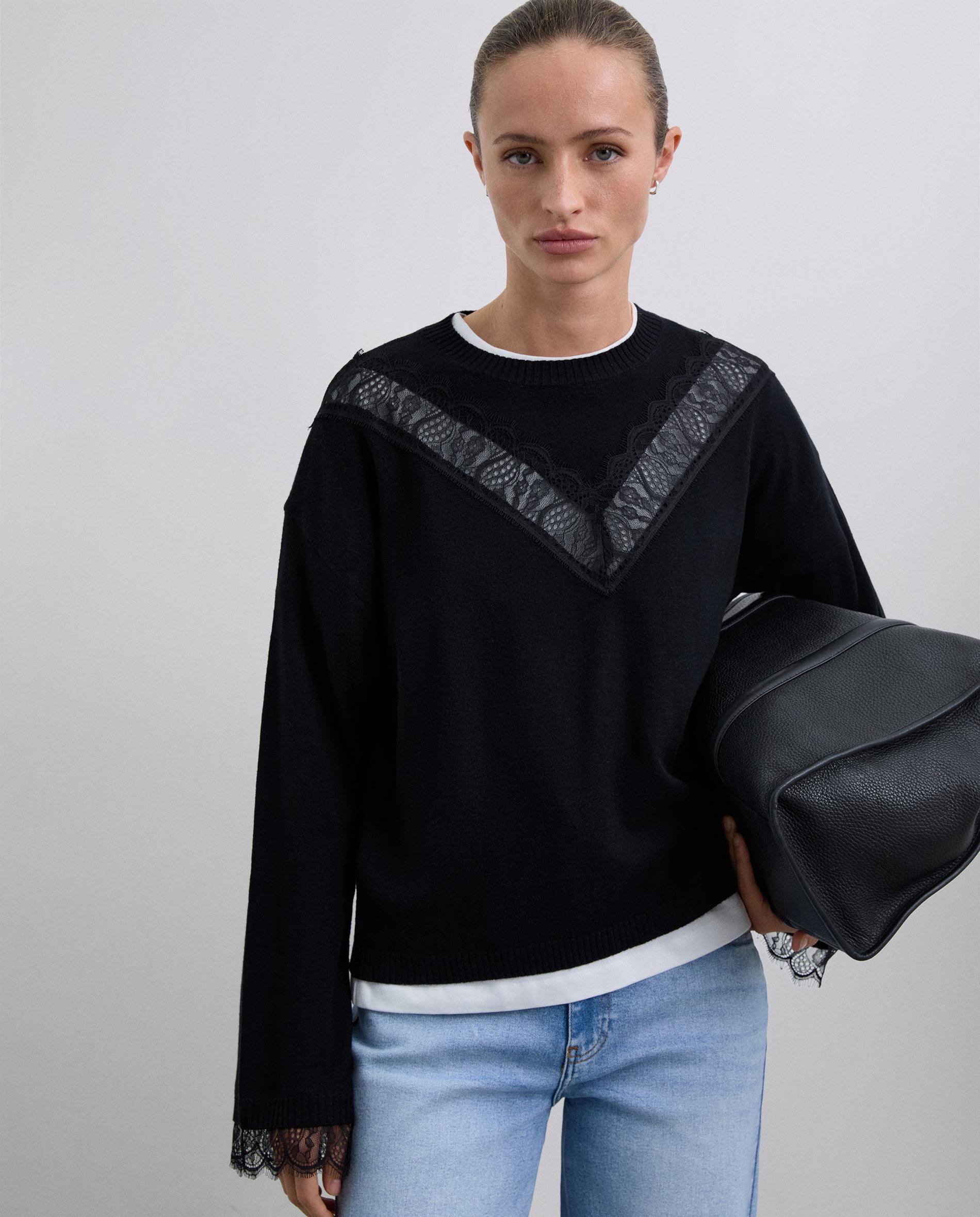 Jersey de mujer de lana con encaje - Scalpers - Negro Negro-1