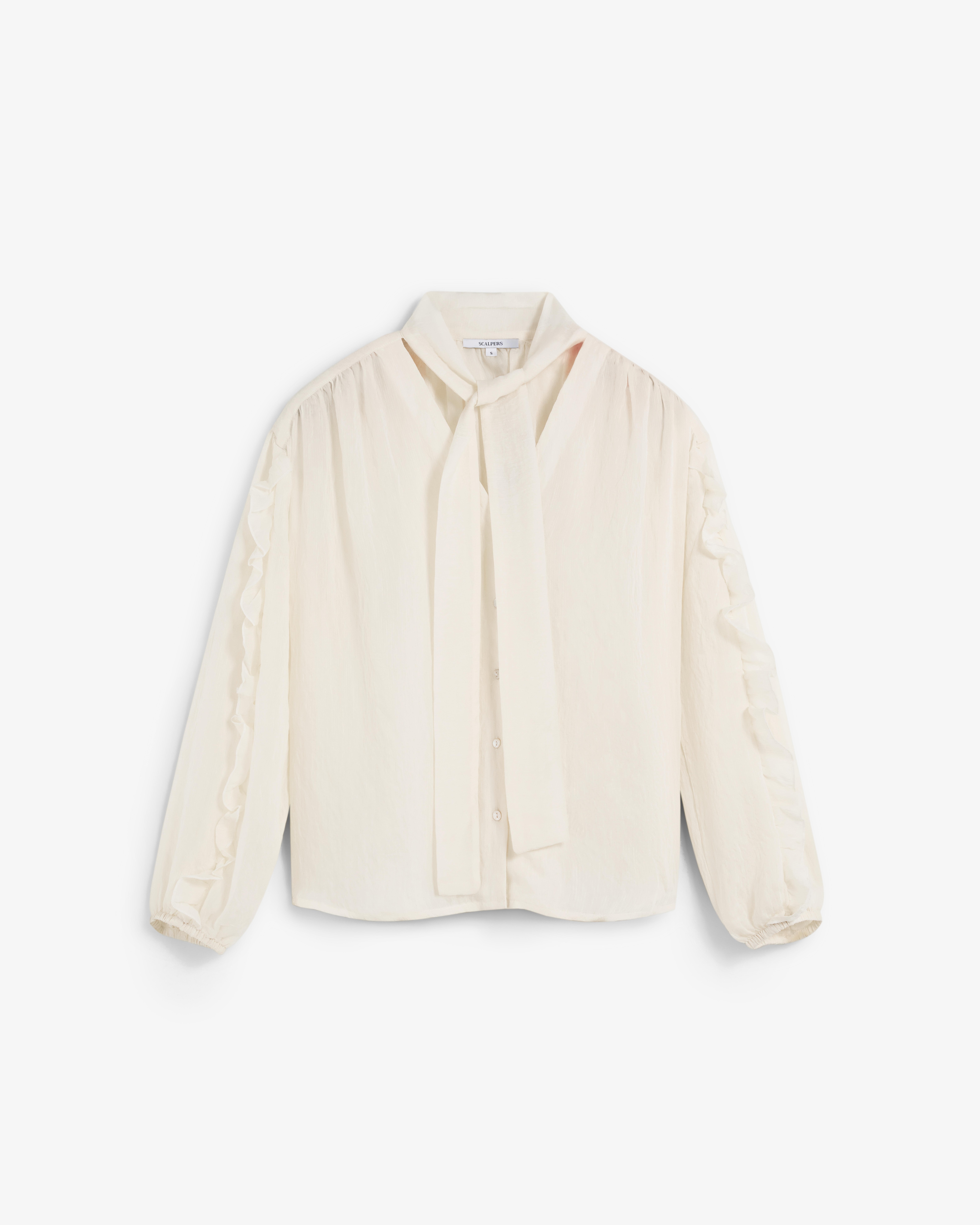Blusa de mujer con lazada y volantes en manga - Scalpers - Crudo Crudo-6