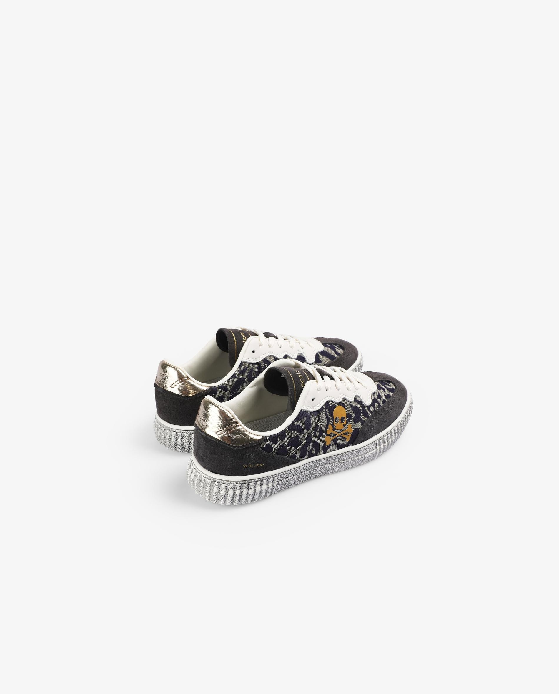 Zapatillas bajas de niña con calavera lateral a contraste y estampado animal print - Scalpers - Multicolor Multicolor-3