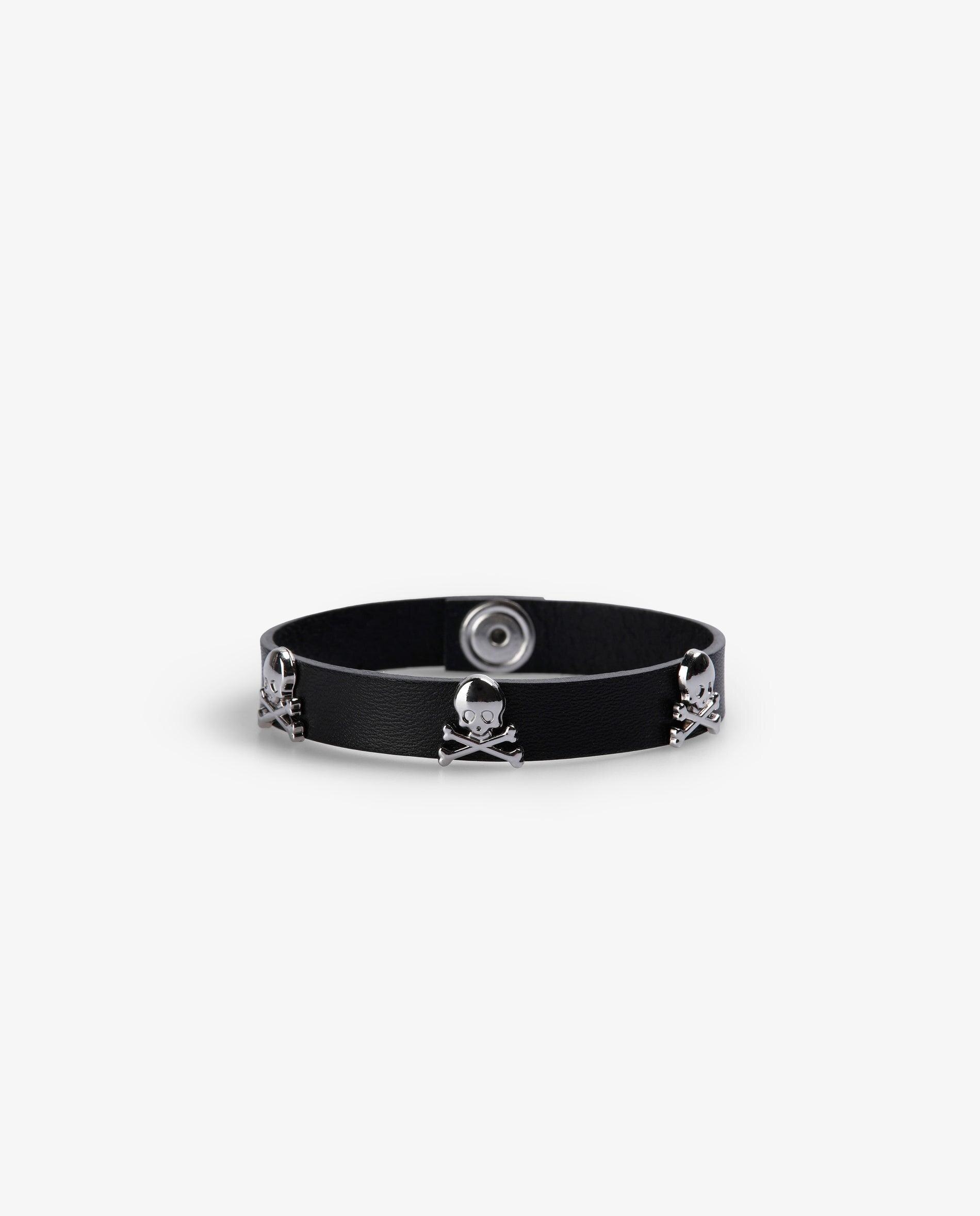 Pulsera de piel con calaveras metálicas - Scalpers - Negro Negro-1