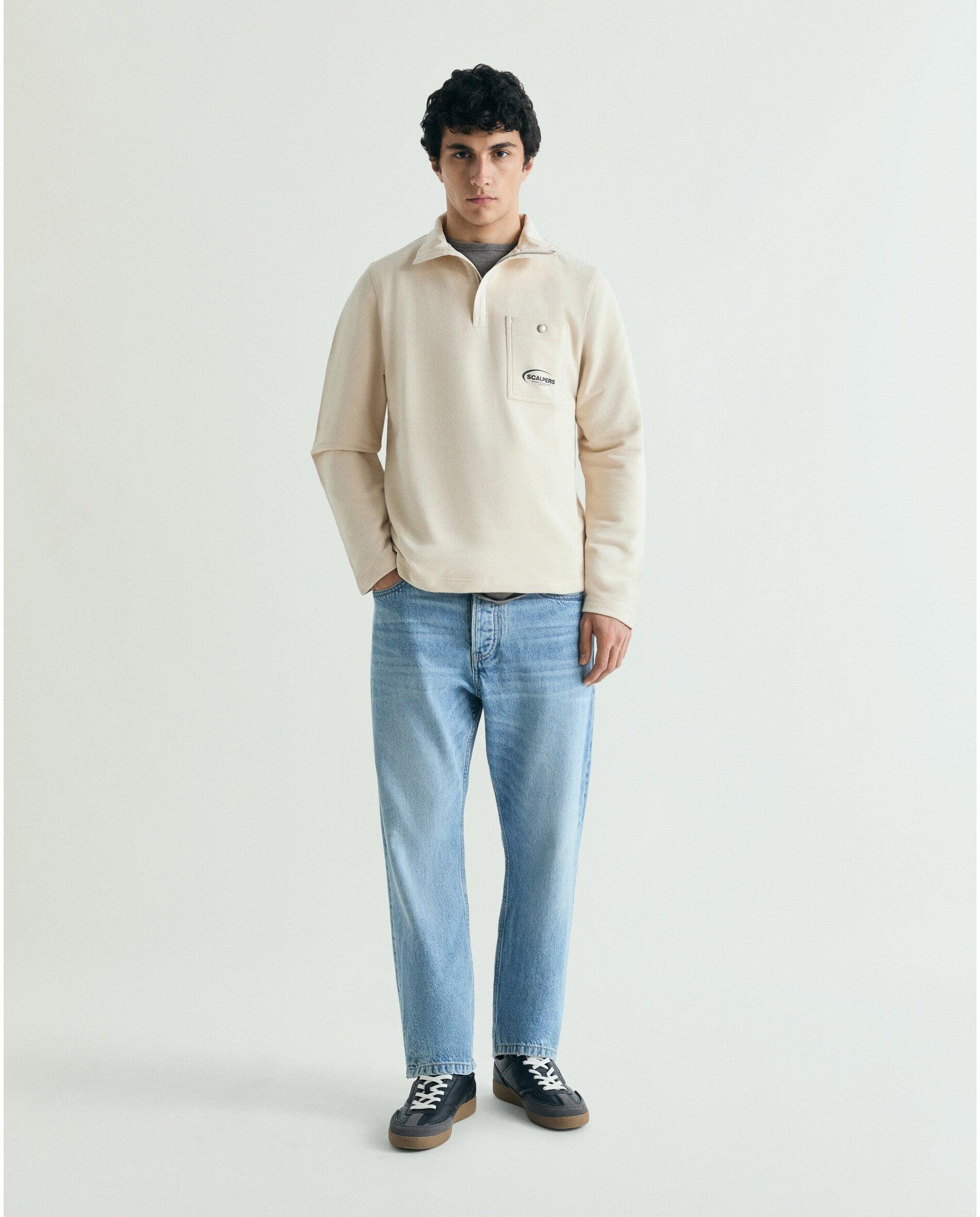 Sudadera de hombre con cuello polo y logo trasero - Scalpers - Beige Beige-3
