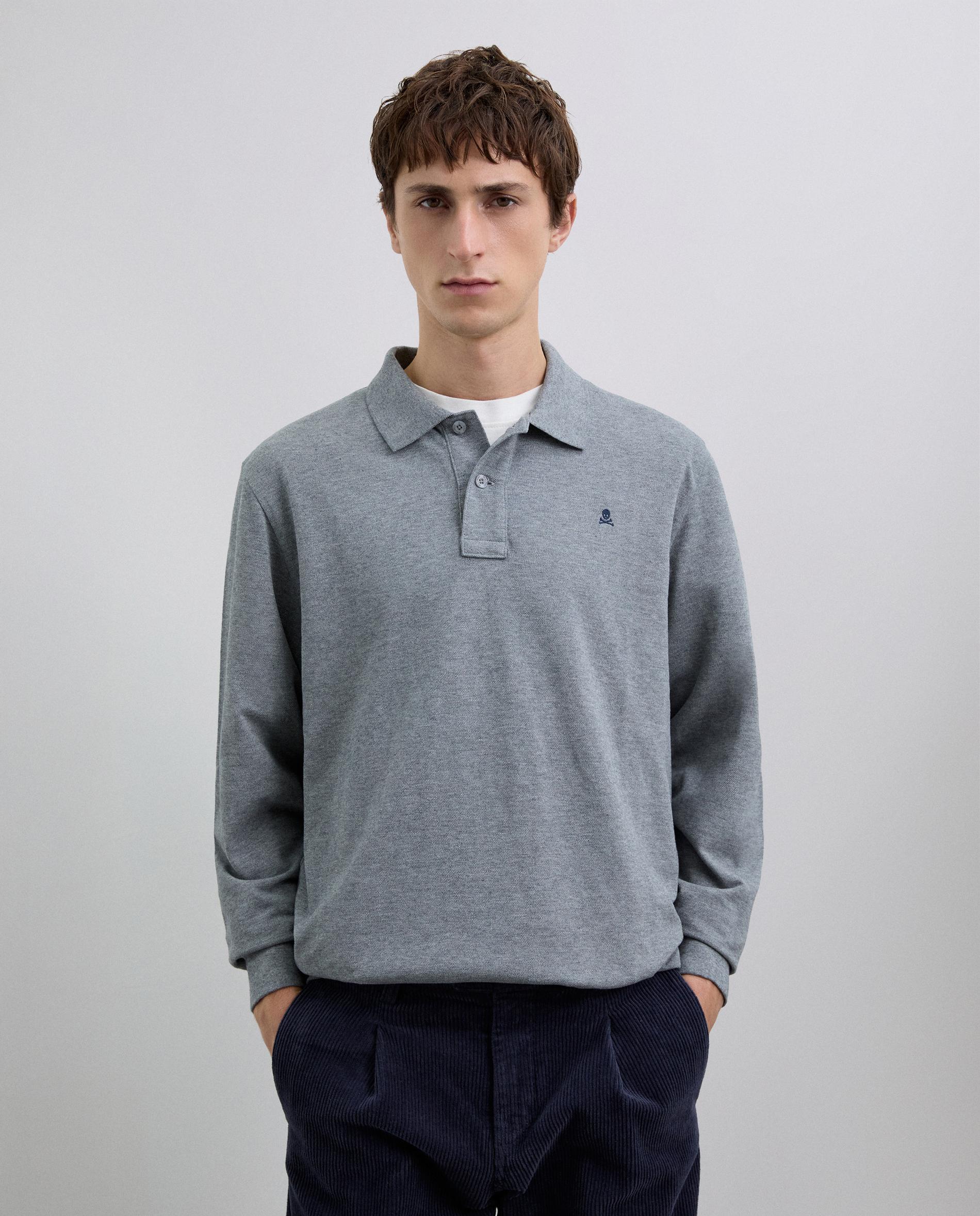 Polo de manga larga de hombre 100% algodón con puños elásticos - Scalpers - Gris Gris-1