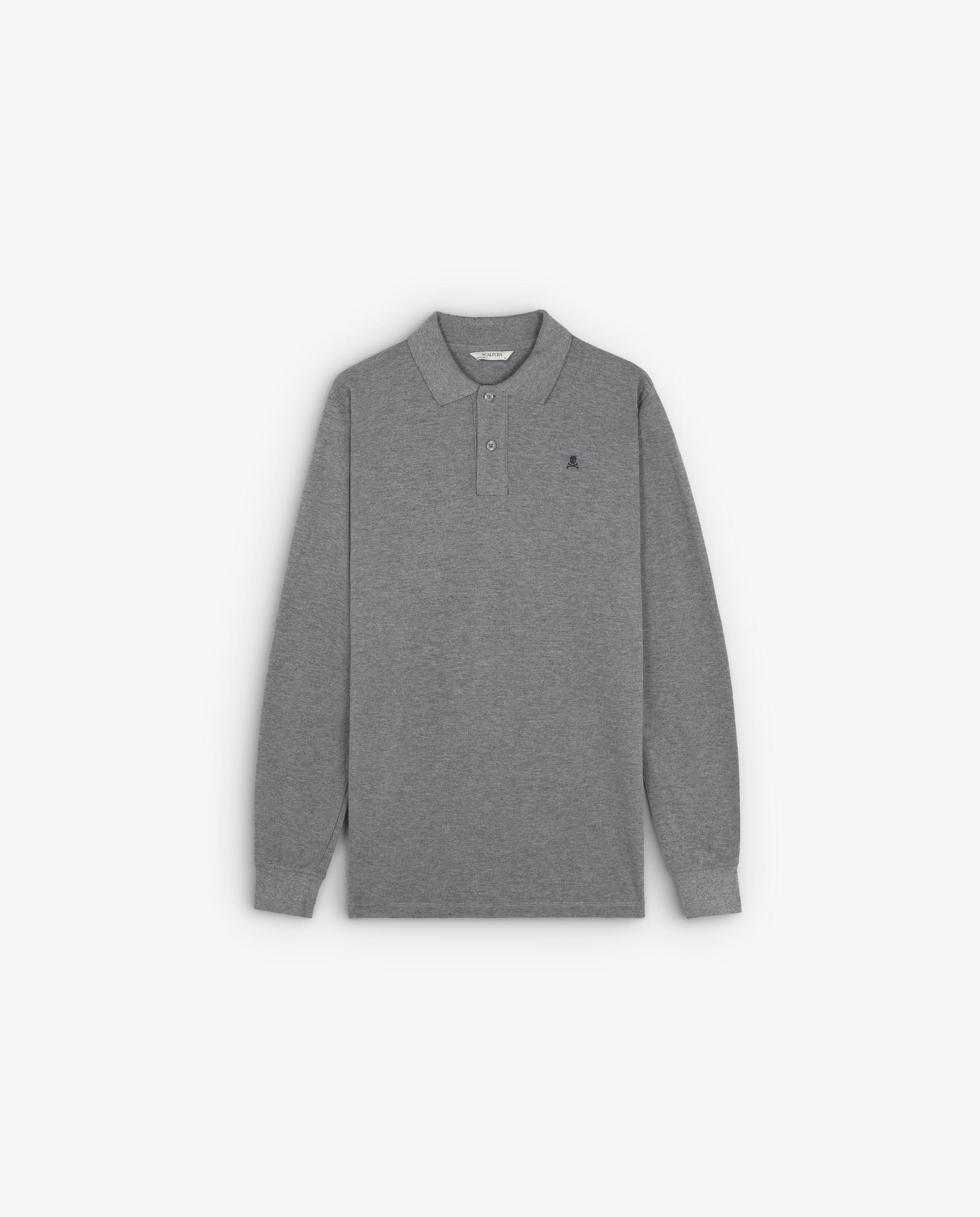 Polo de manga larga de hombre 100% algodón con puños elásticos - Scalpers - Gris Gris-6