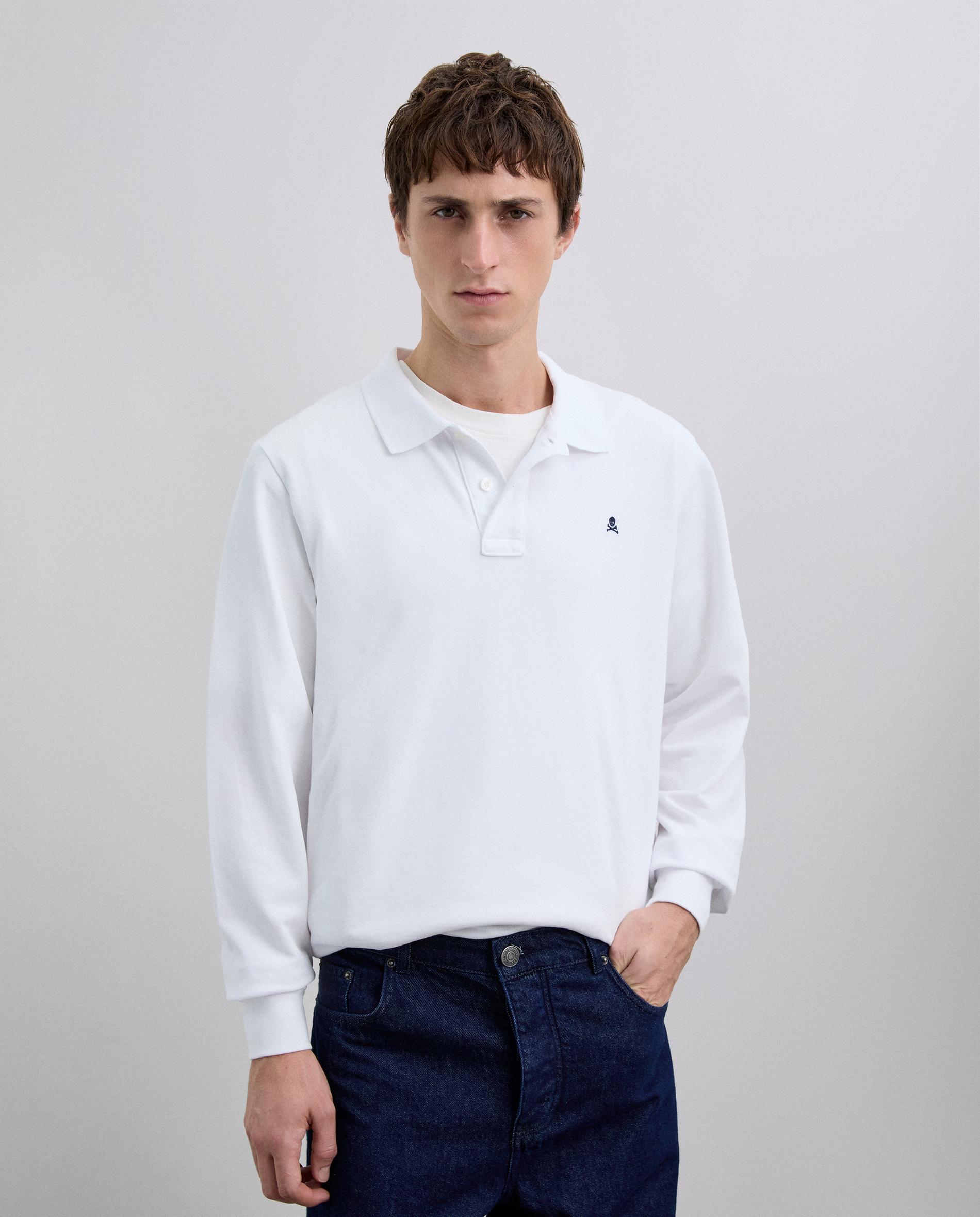 Polo de manga larga de hombre 100% algodón con puños elásticos - Scalpers - Blanco Blanco-1