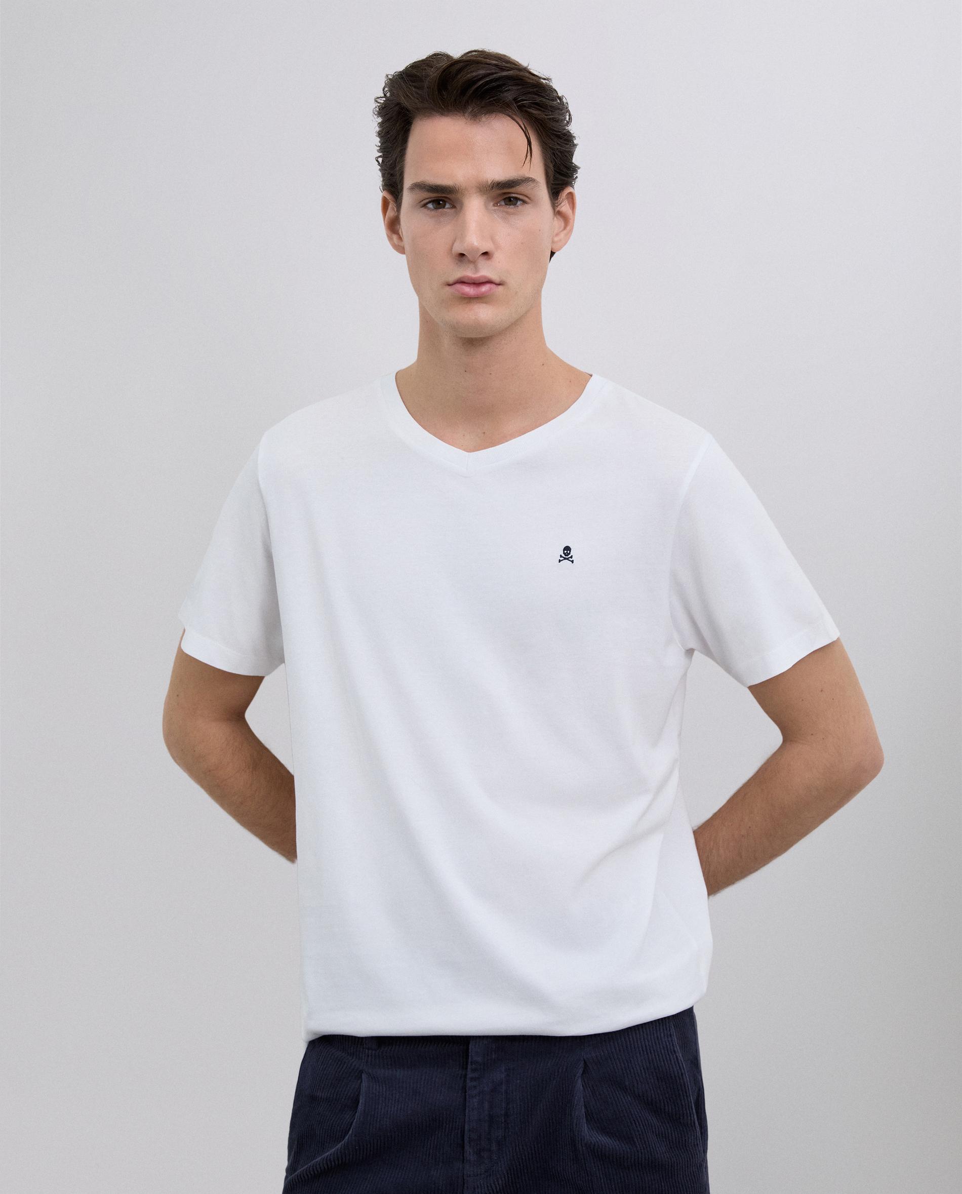 Camiseta de manga corta de hombre básica con calavera bordada - Scalpers - Blanco Blanco-1