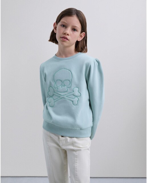 Imagen 0 de Sudadera de niña  de algodón con calavera bordada frontal