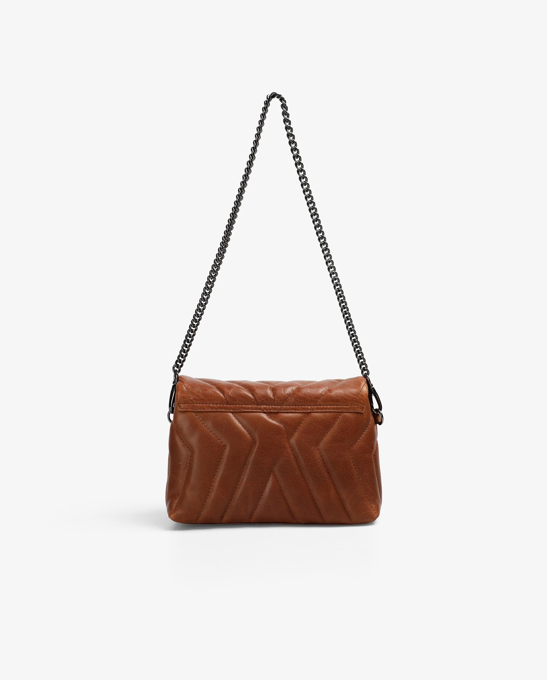 Bolso de hombro de piel acolchado con solapa y cierre imantado - Scalpers - Marrón Marrón-3