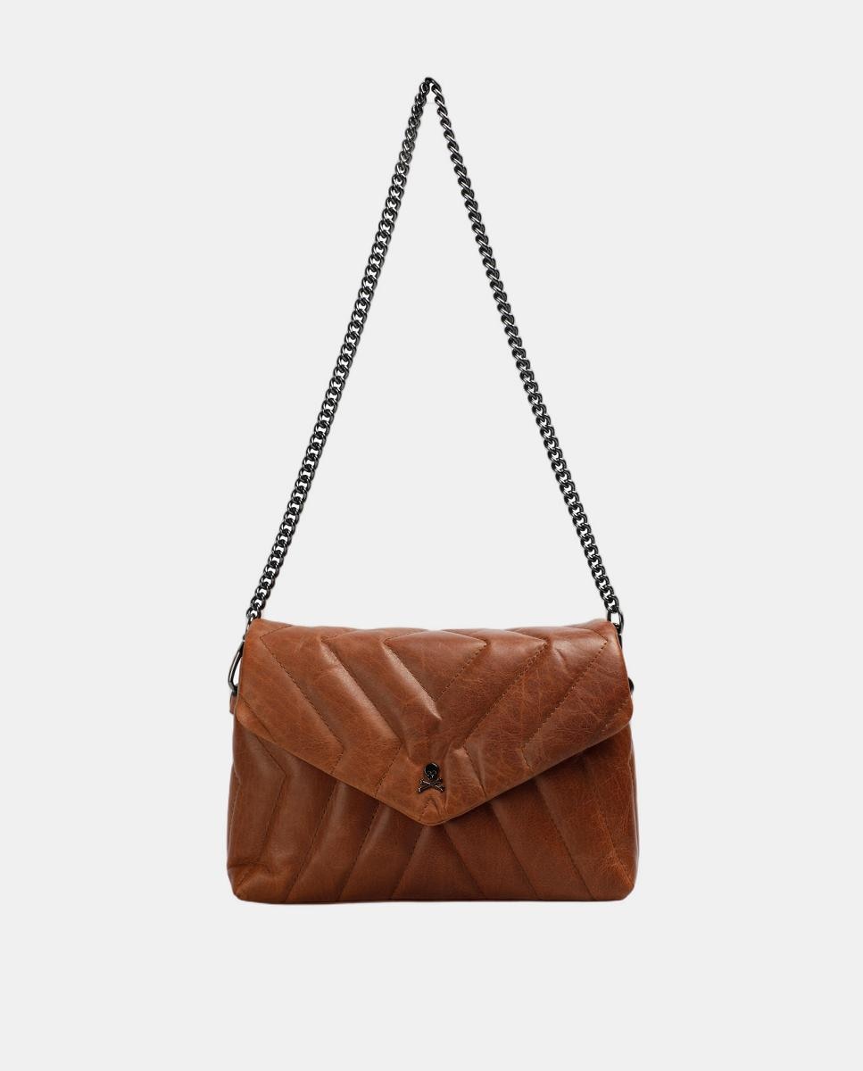 Bolso de hombro de piel acolchado con solapa y cierre imantado - Scalpers - Marrón Marrón-4
