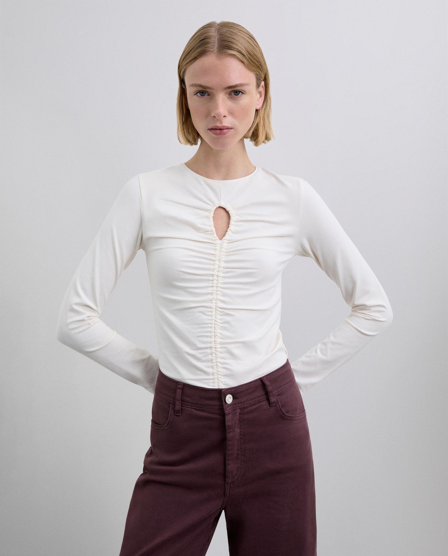Scalpers - Camiseta de mujer con abertura en escote y frunces.