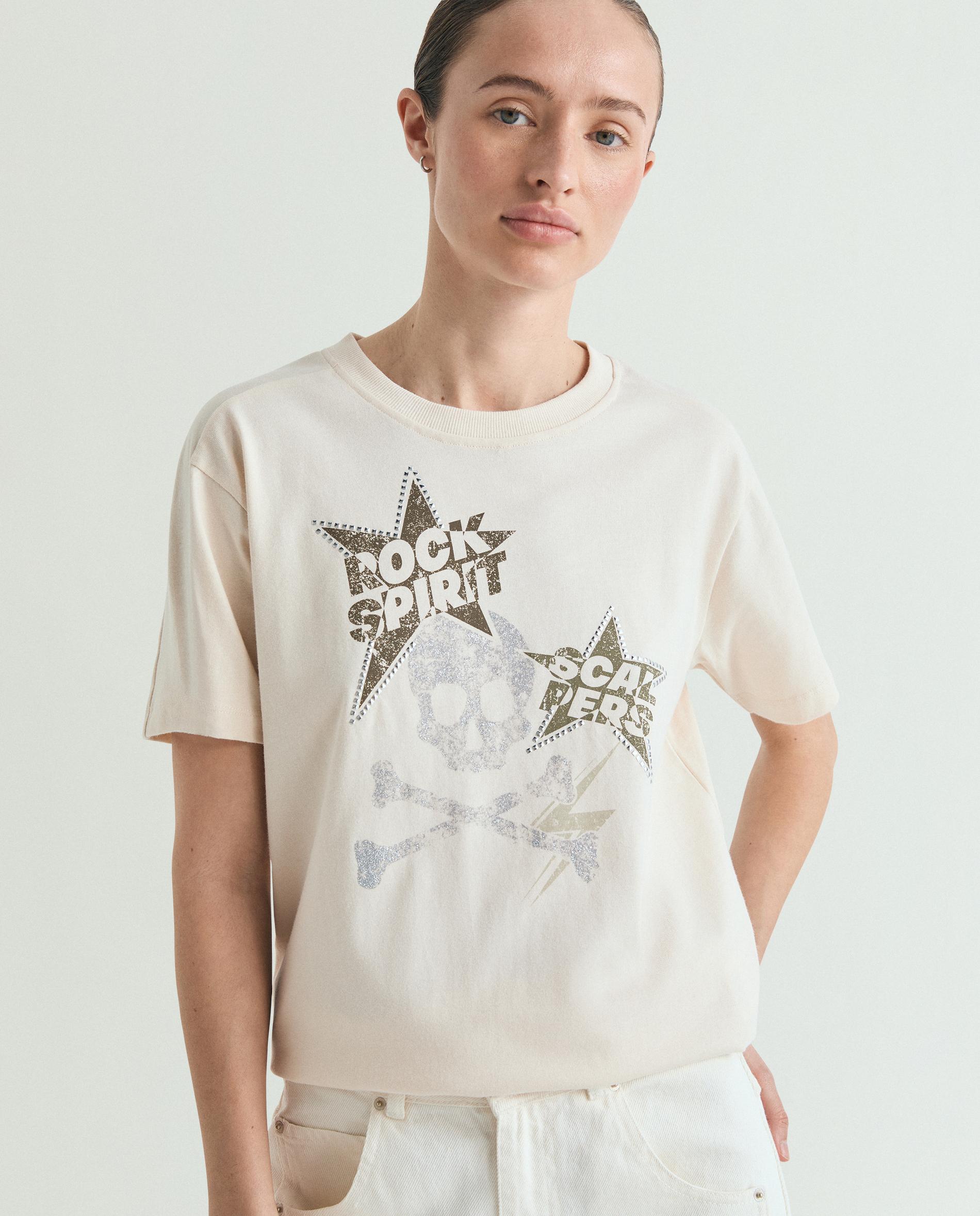 Scalpers - Camiseta de mujer efecto lavado con print frontal.