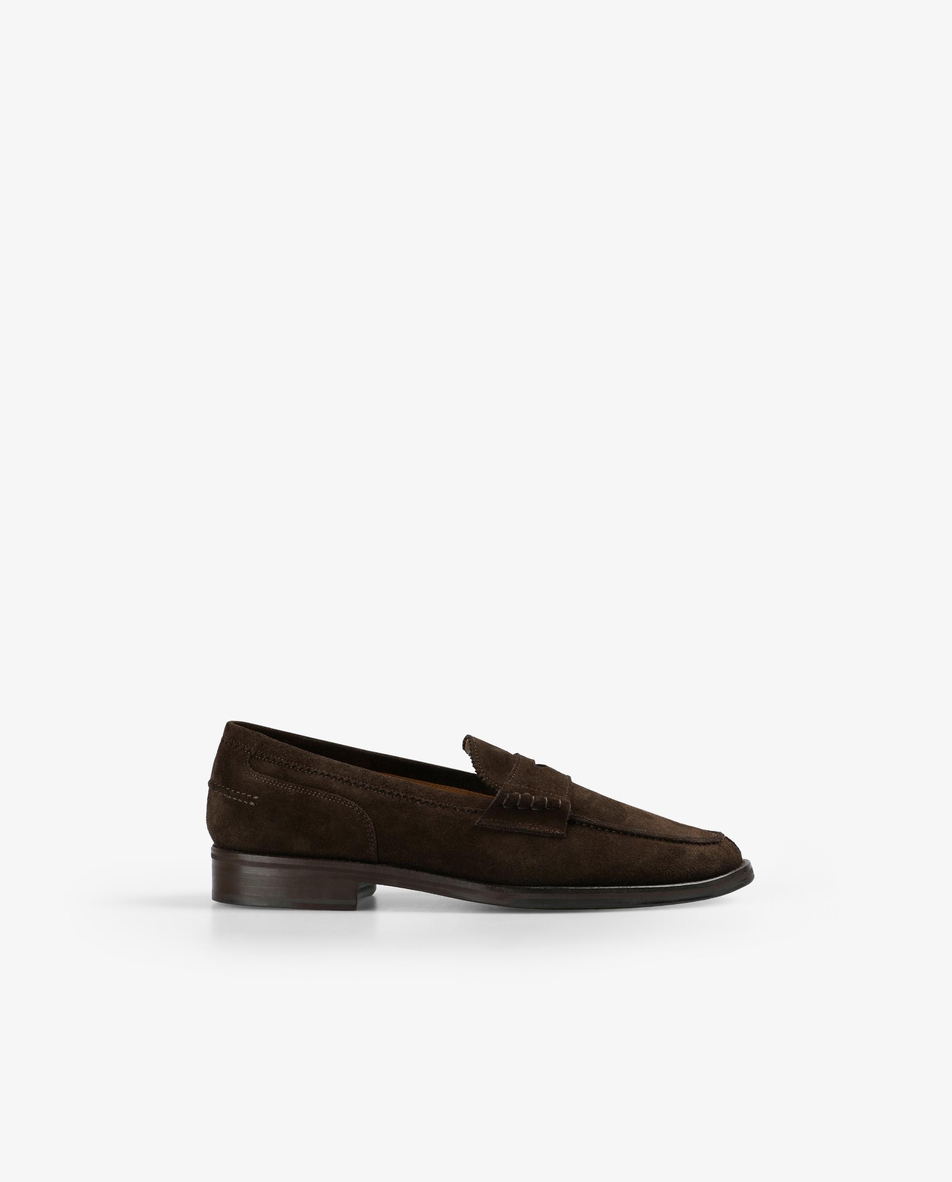 Mocasines de hombre en piel de ante con antifaz Marrón oscuro · El