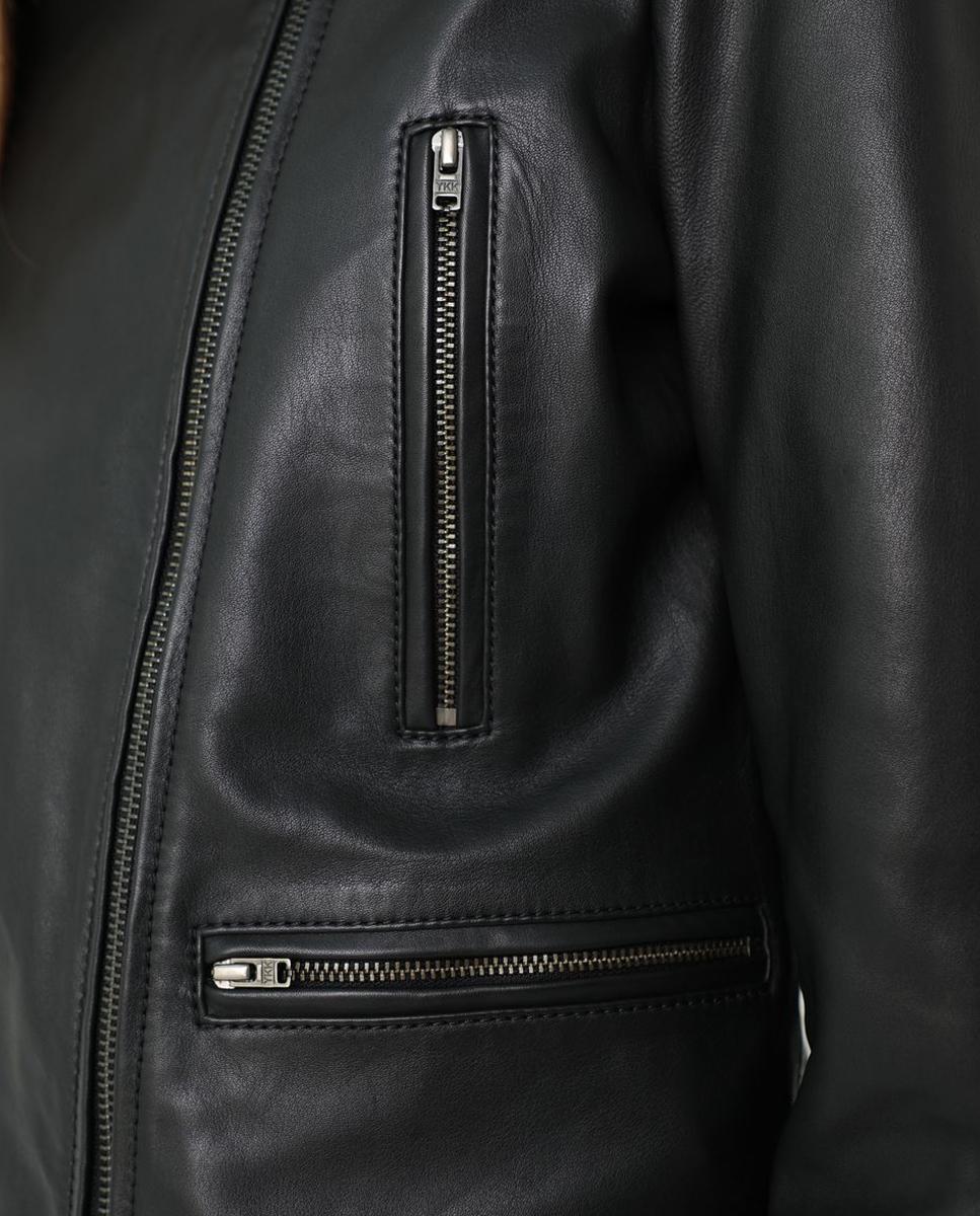 Cazadora de piel de mujer estilo biker con cremallera - Negro Negro-5