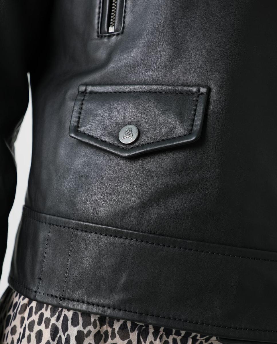 Cazadora de piel de mujer estilo biker con cremallera - Negro Negro-9