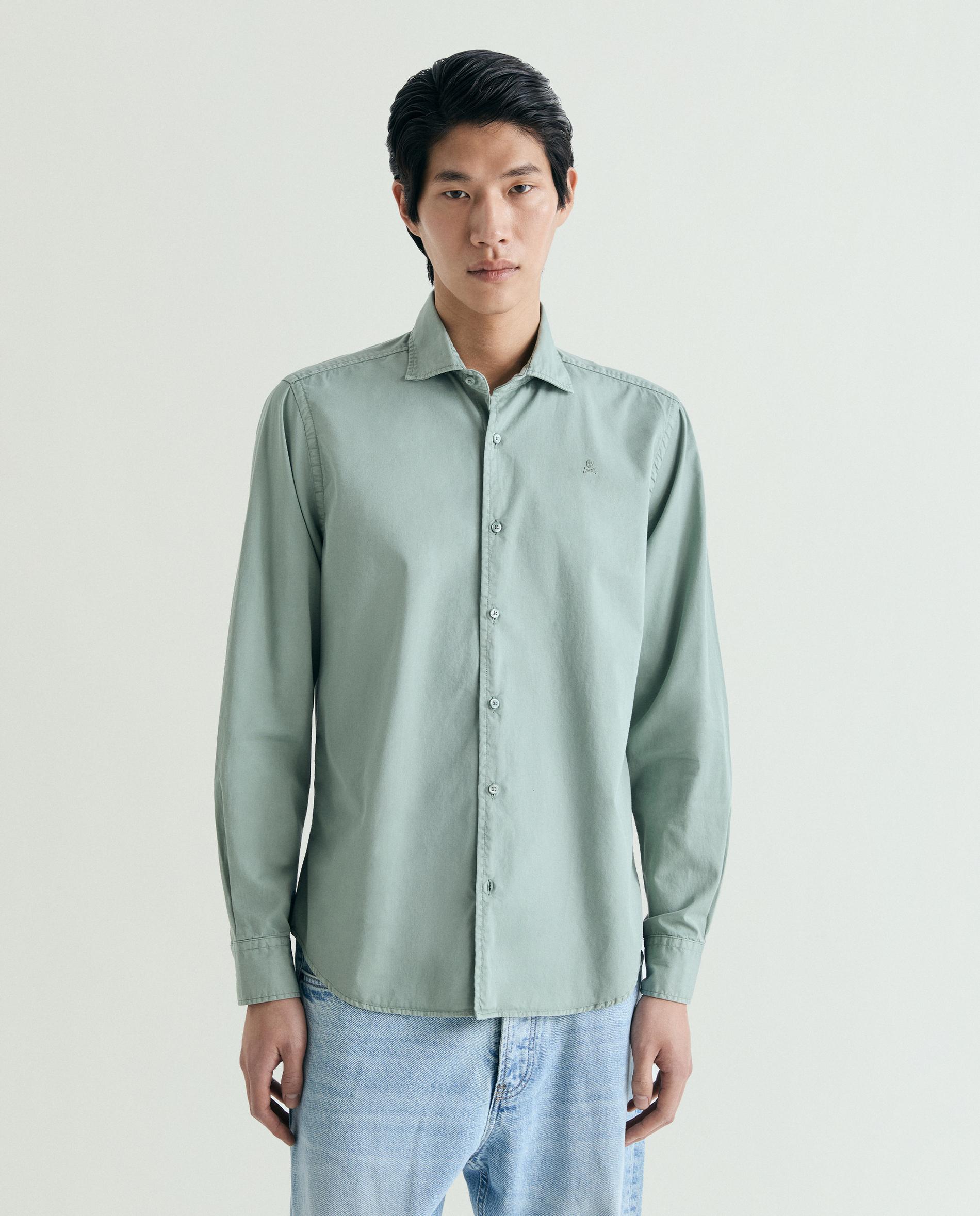Scalpers - Camisa de hombre regular con calavera bordada a tono.