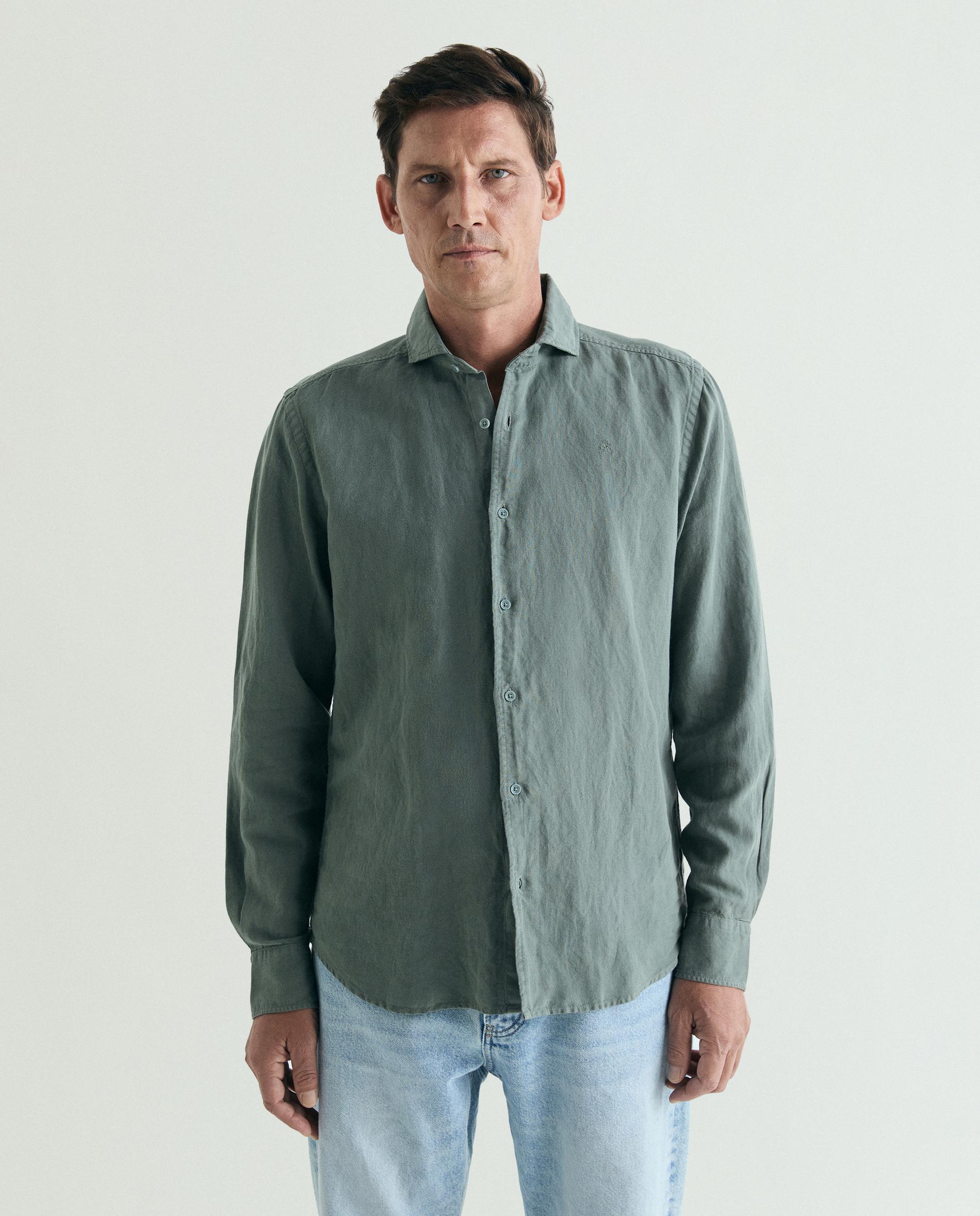 Scalpers - Camisa de hombre regular fit de manga larga lisa.