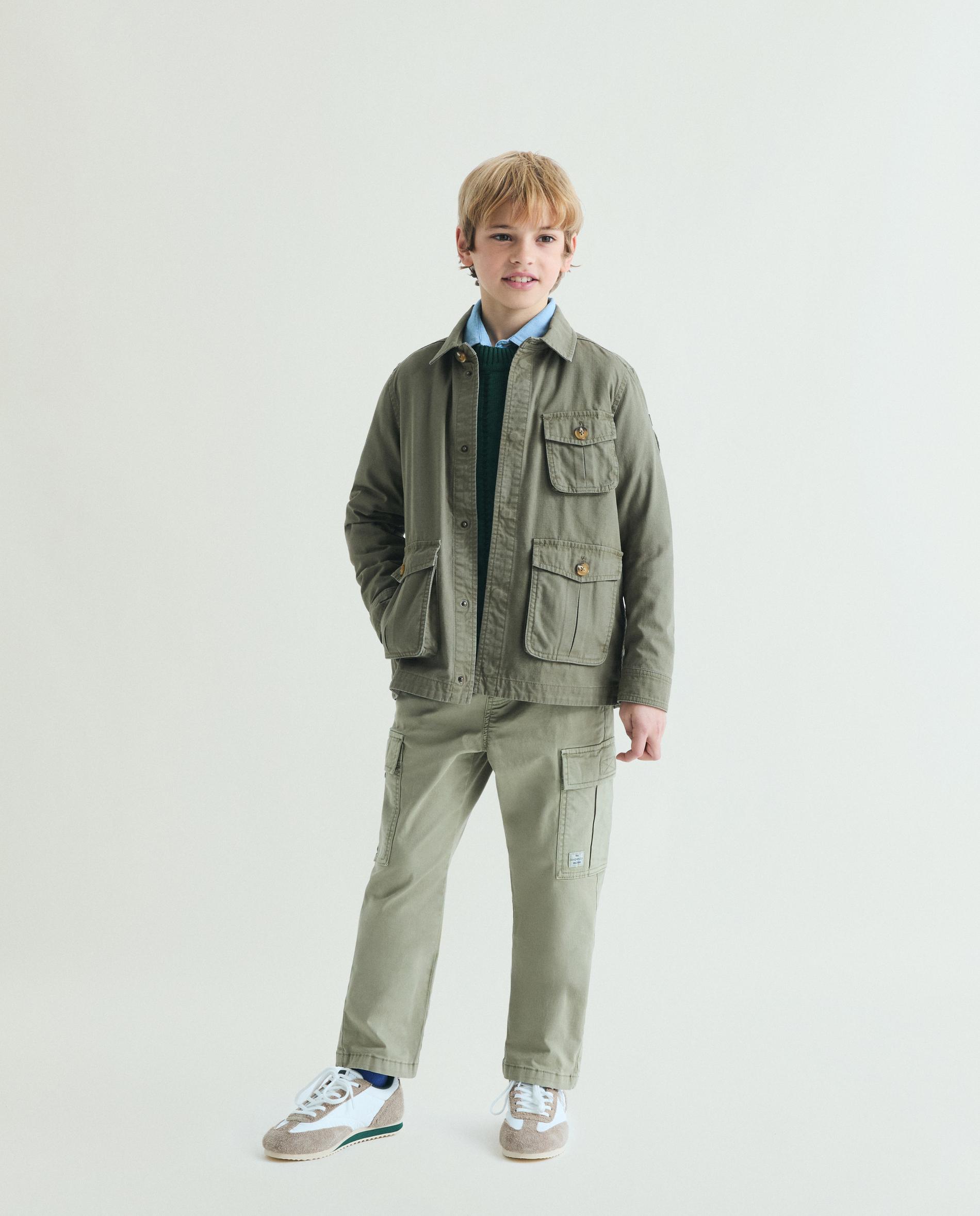 Chaqueta de niño con bolsillos parche y cuello camisero - Scalpers - Kaki Kaki-2