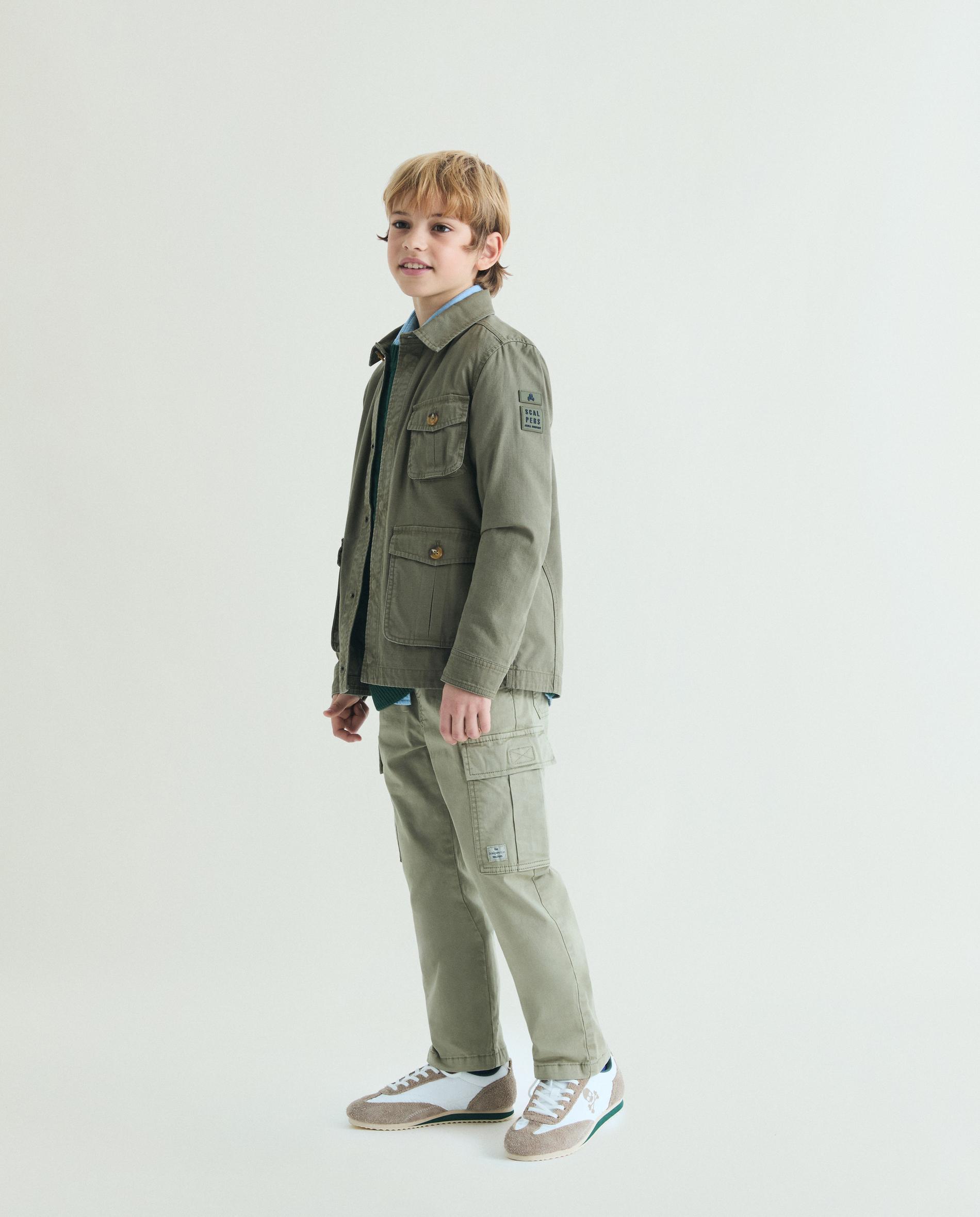 Chaqueta de niño con bolsillos parche y cuello camisero - Scalpers - Kaki Kaki-5