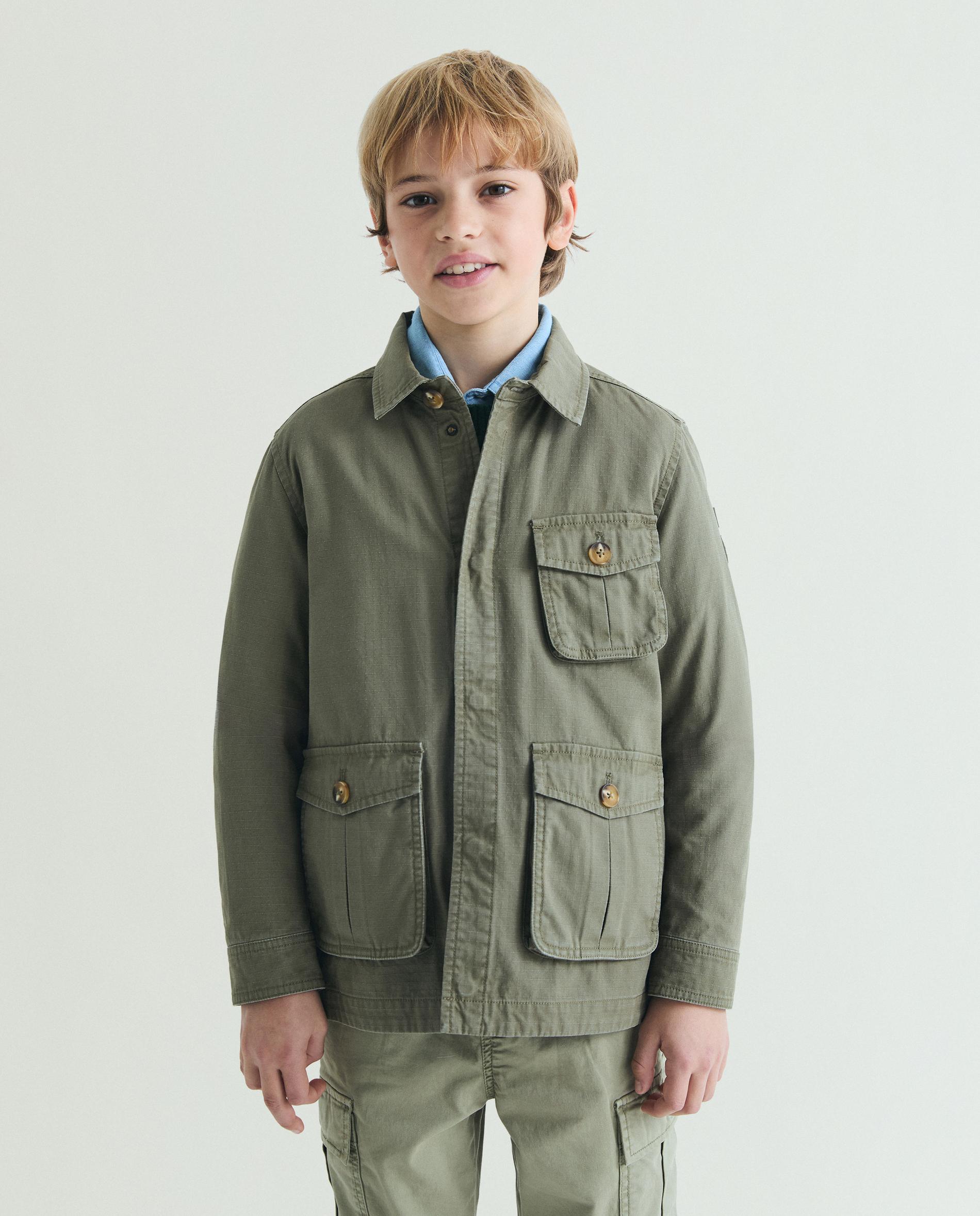 Chaqueta de niño con bolsillos parche y cuello camisero - Scalpers - Kaki Kaki-6