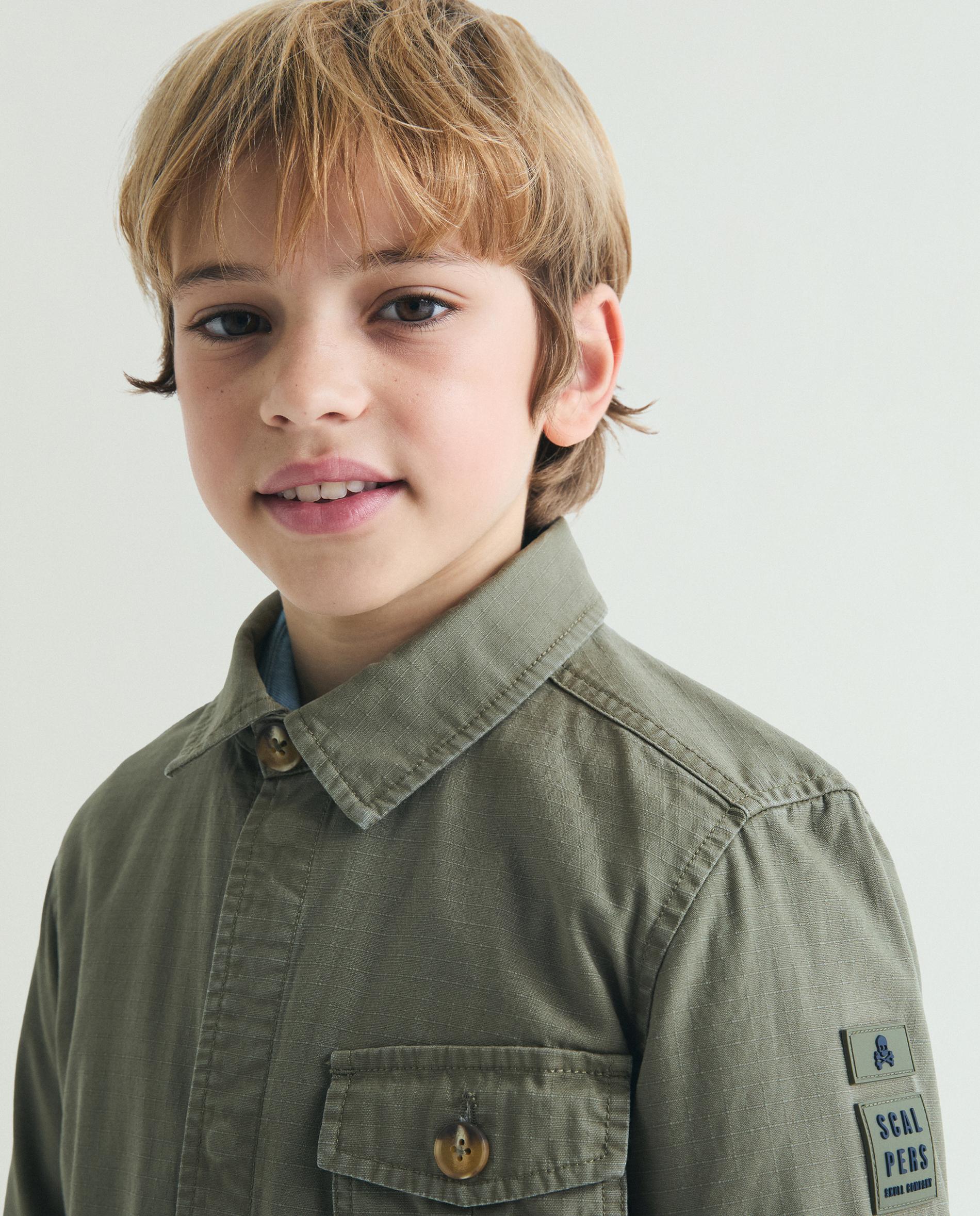 Chaqueta de niño con bolsillos parche y cuello camisero - Scalpers - Kaki Kaki-7