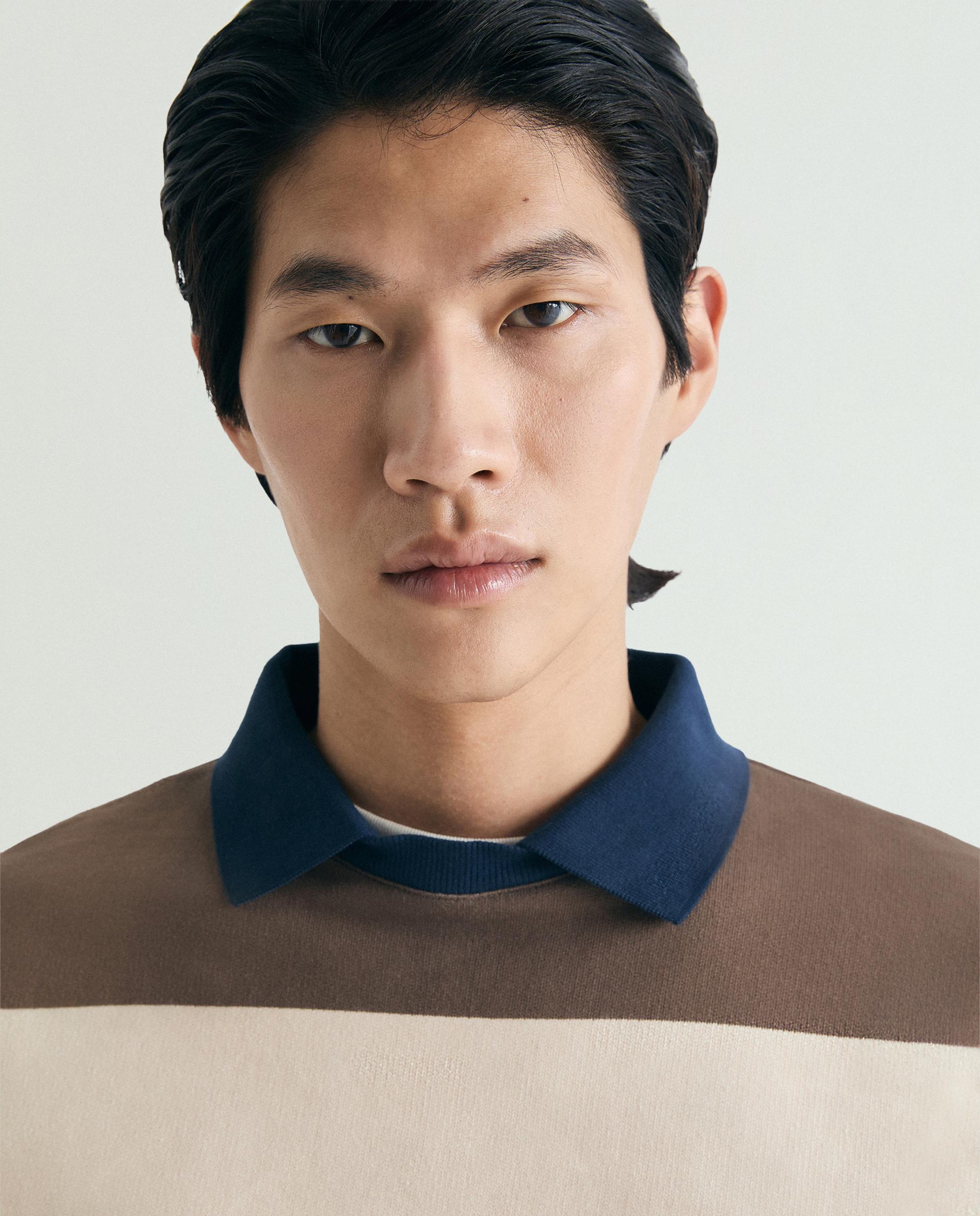 Sudadera de hombre a rayas con cuello polo - Scalpers - Beige/Marrón Beige/Marrón-5