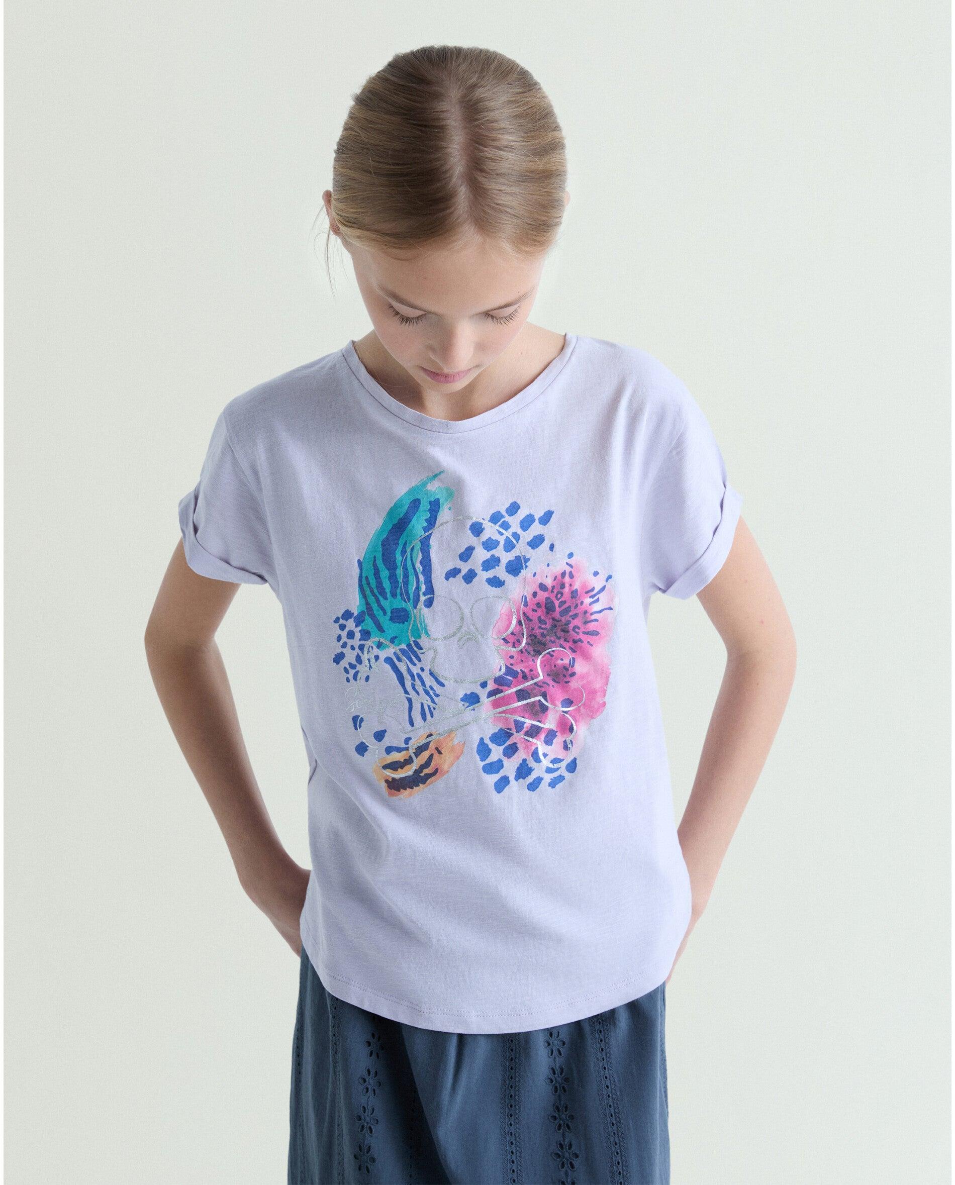 Camiseta de niña de manga corta con dibujo frontal - Scalpers - Lila Lila-1