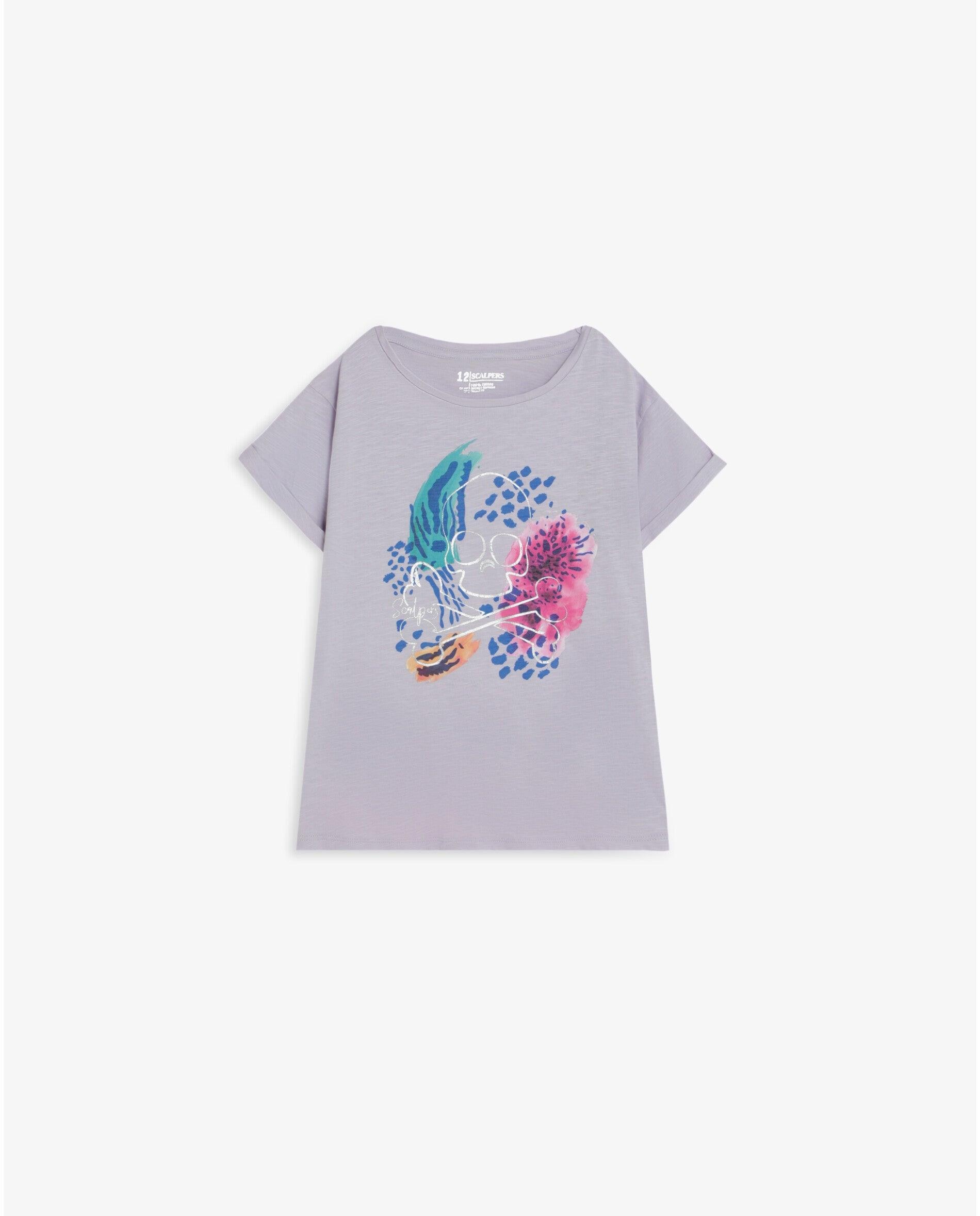 Camiseta de niña de manga corta con dibujo frontal - Scalpers - Lila Lila-5