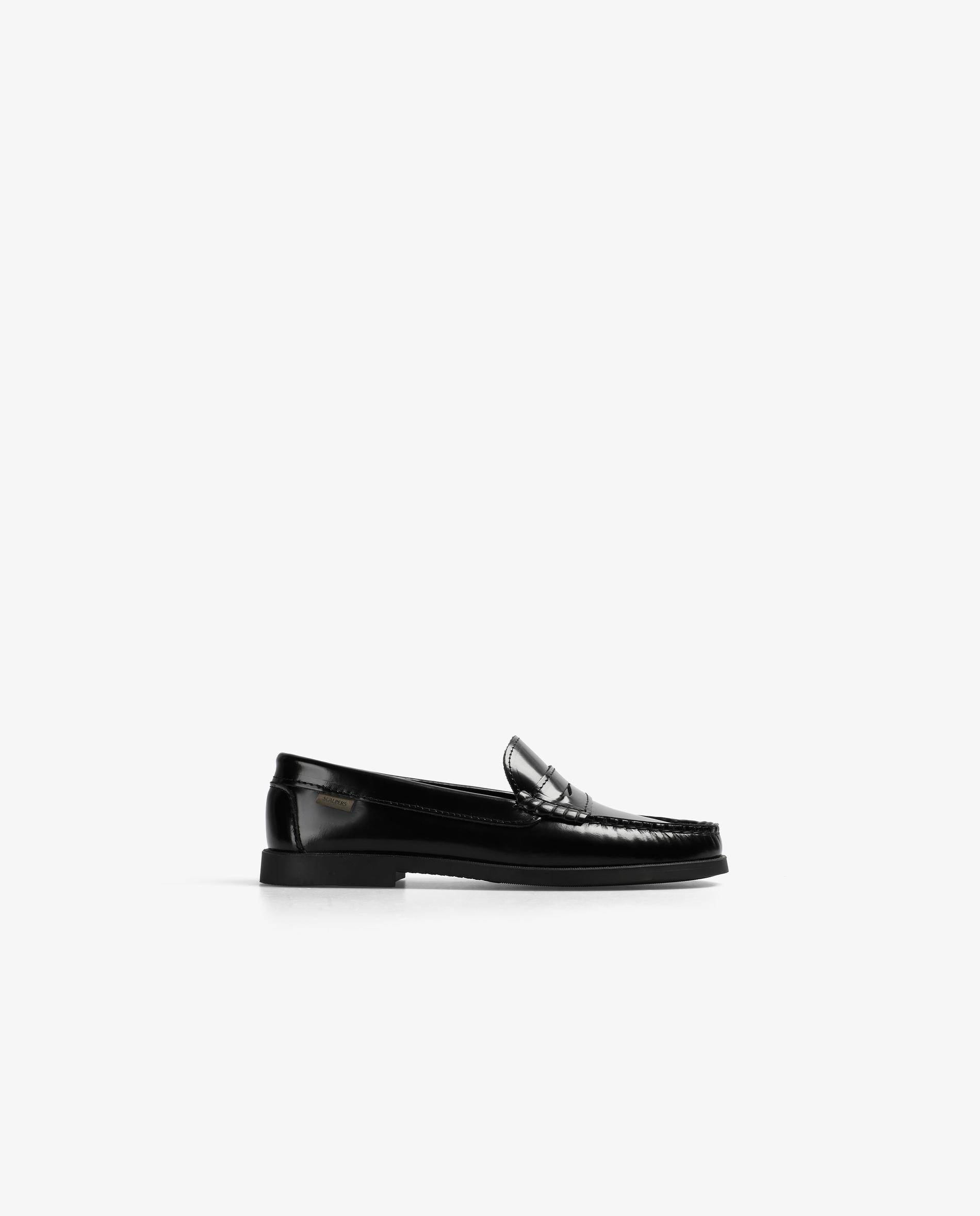 Mocasines de niño de piel con antifaz y acabado brillante - Scalpers - Negro Negro-1