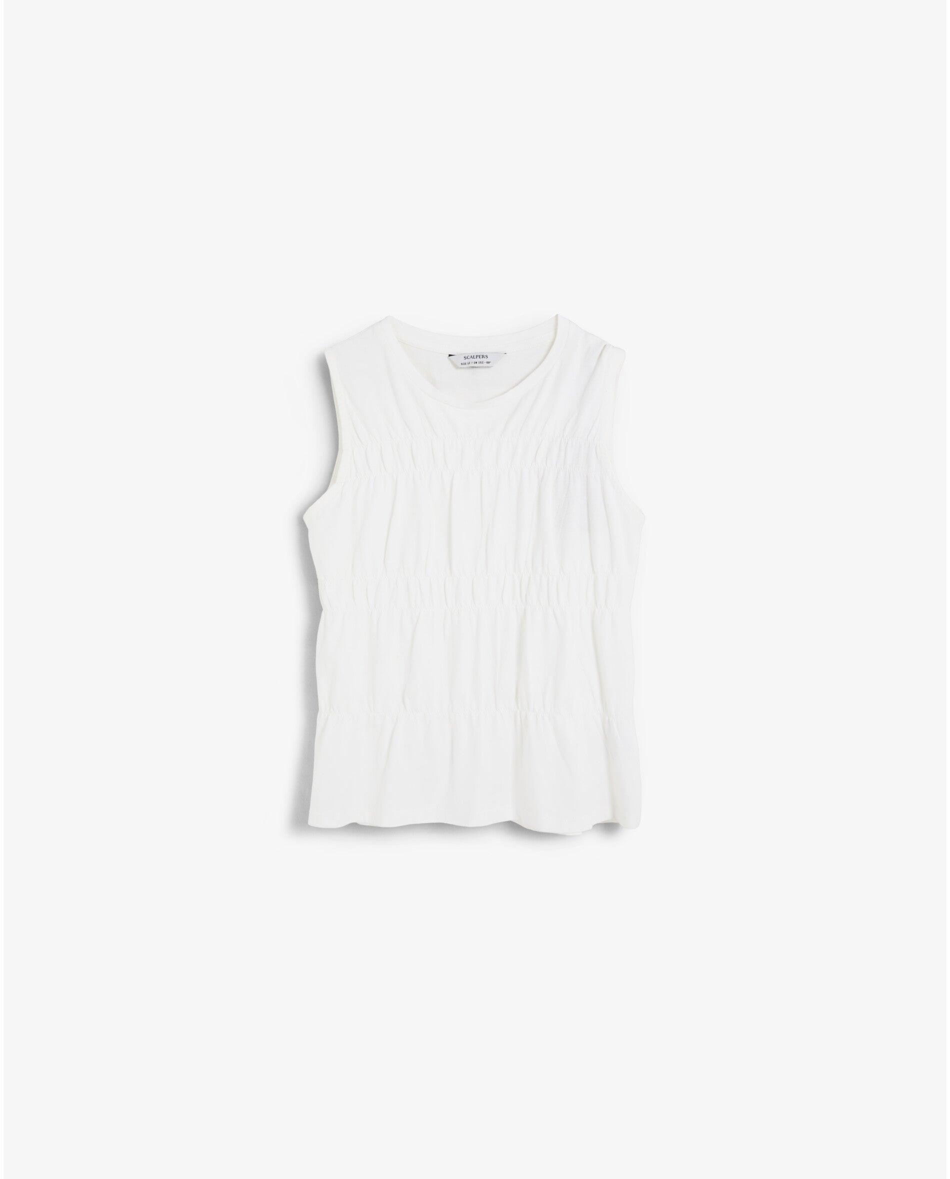 Camiseta de niña sin mangas en tejido fruncido - Scalpers - Blanco Blanco-1