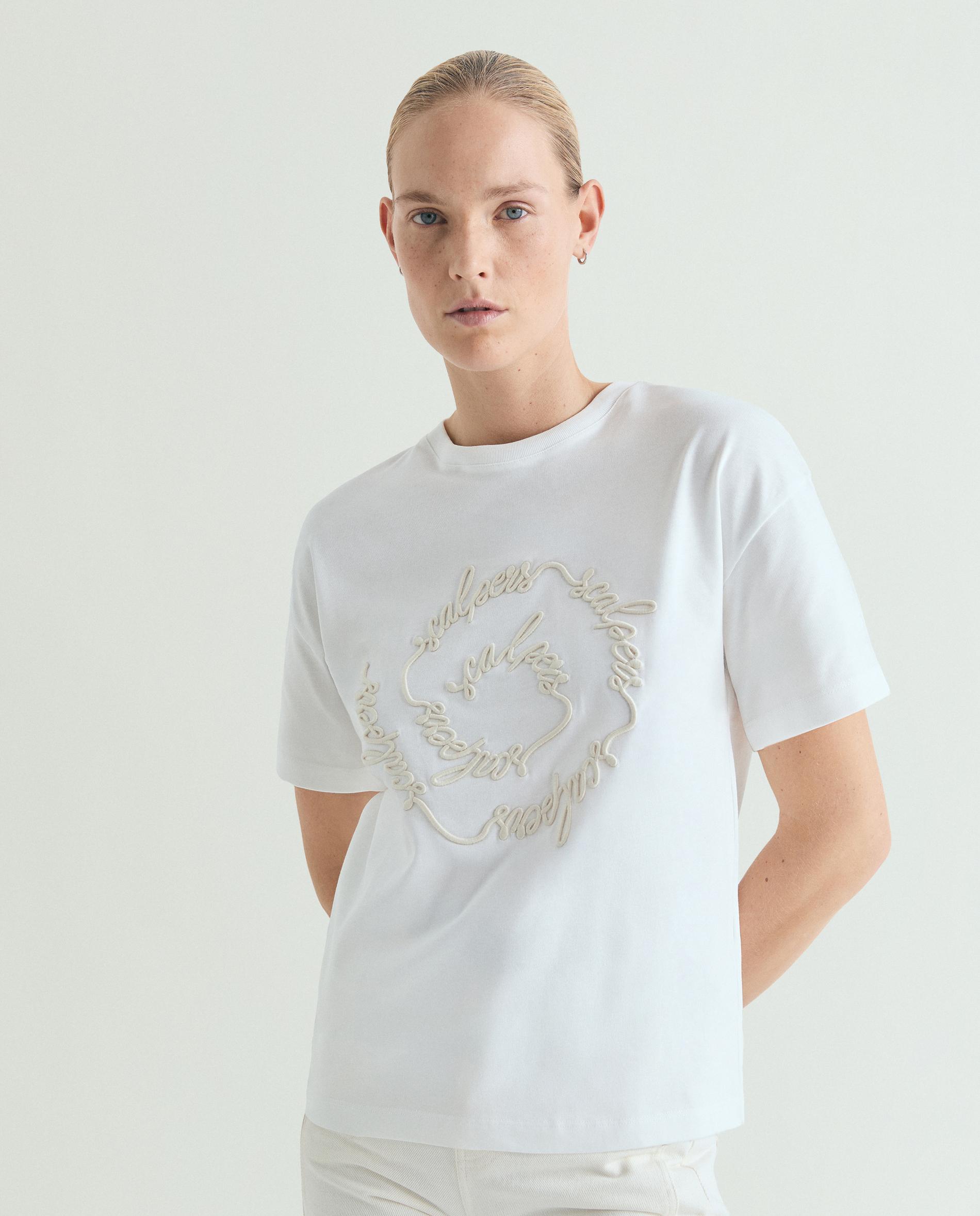 Scalpers - Camiseta de mujer de algodón con bordado frontal.