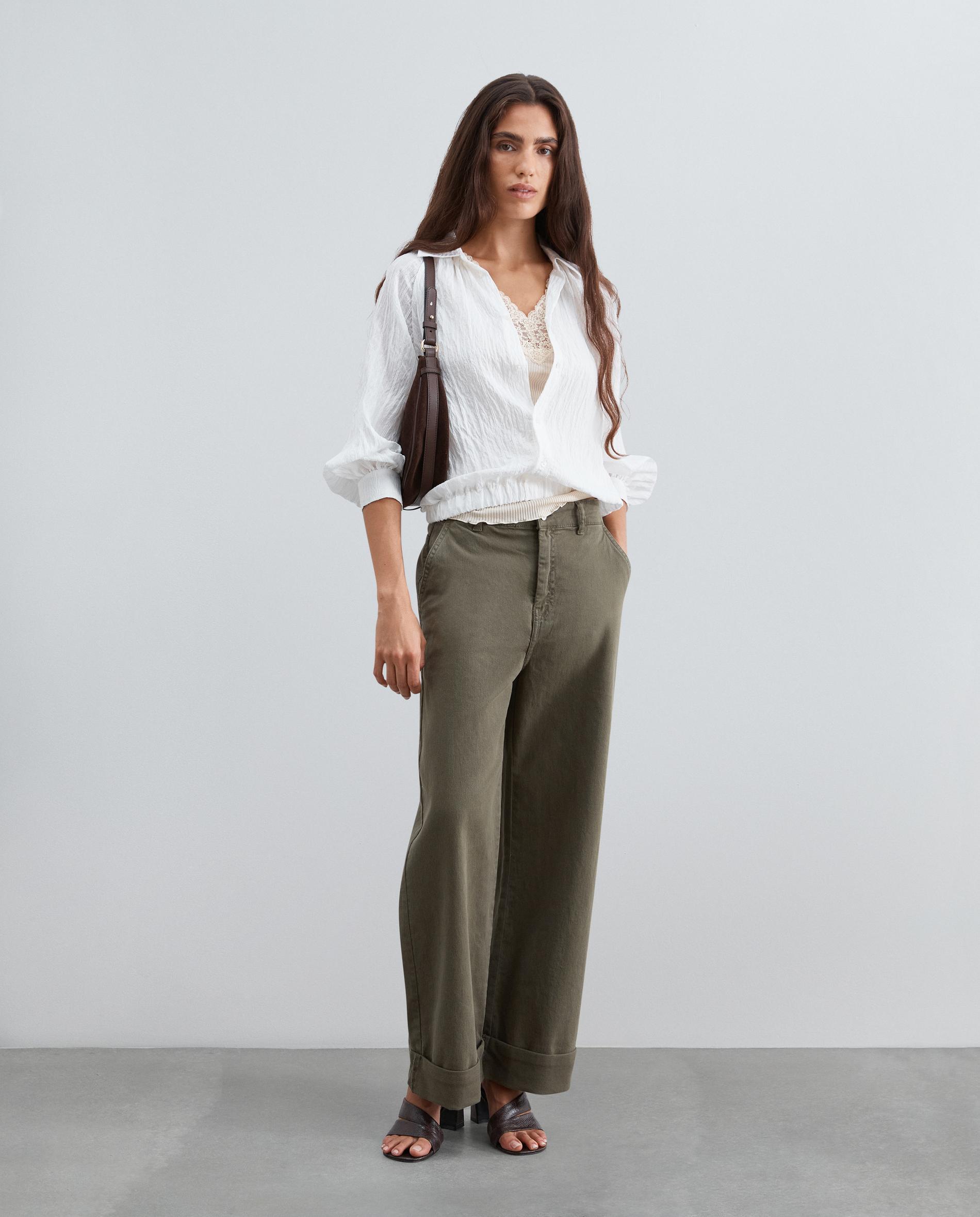 Imagen 2 de Blusa de mujer en tejido fluido de rayas con bajo fruncido - Scalpers - Blanco roto Blanco roto