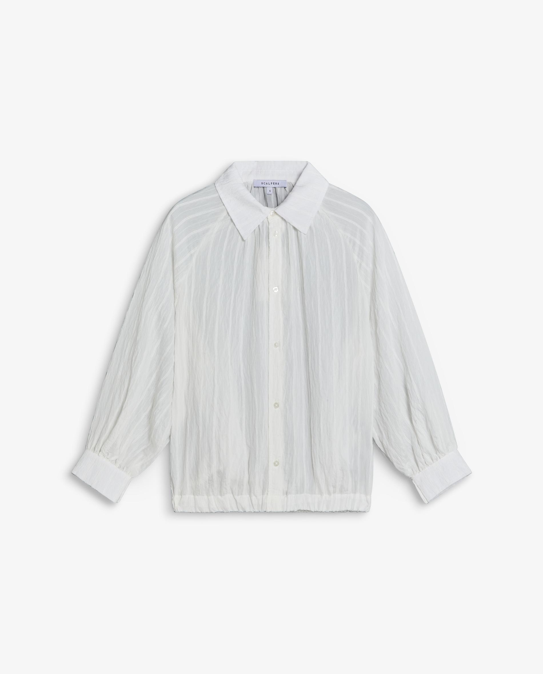 Imagen 5 de Blusa de mujer en tejido fluido de rayas con bajo fruncido - Scalpers - Blanco roto Blanco roto