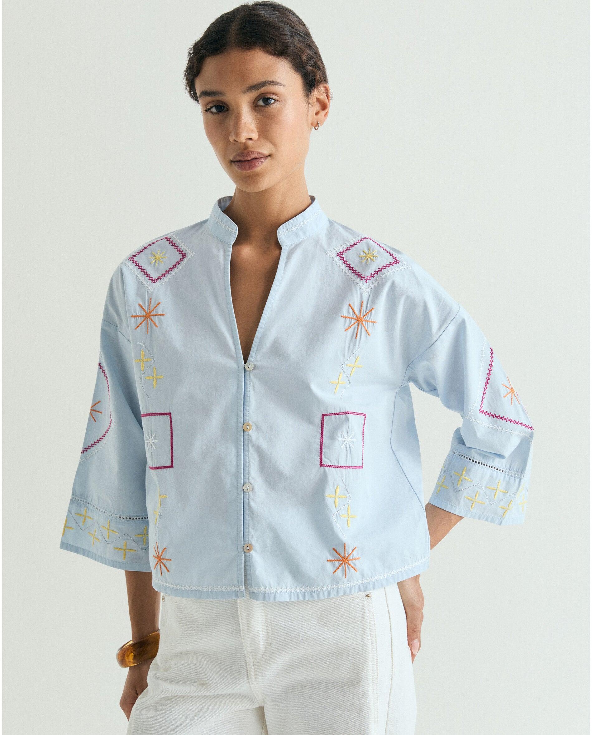 Scalpers - Camisa de mujer bordada con mangas amplias.