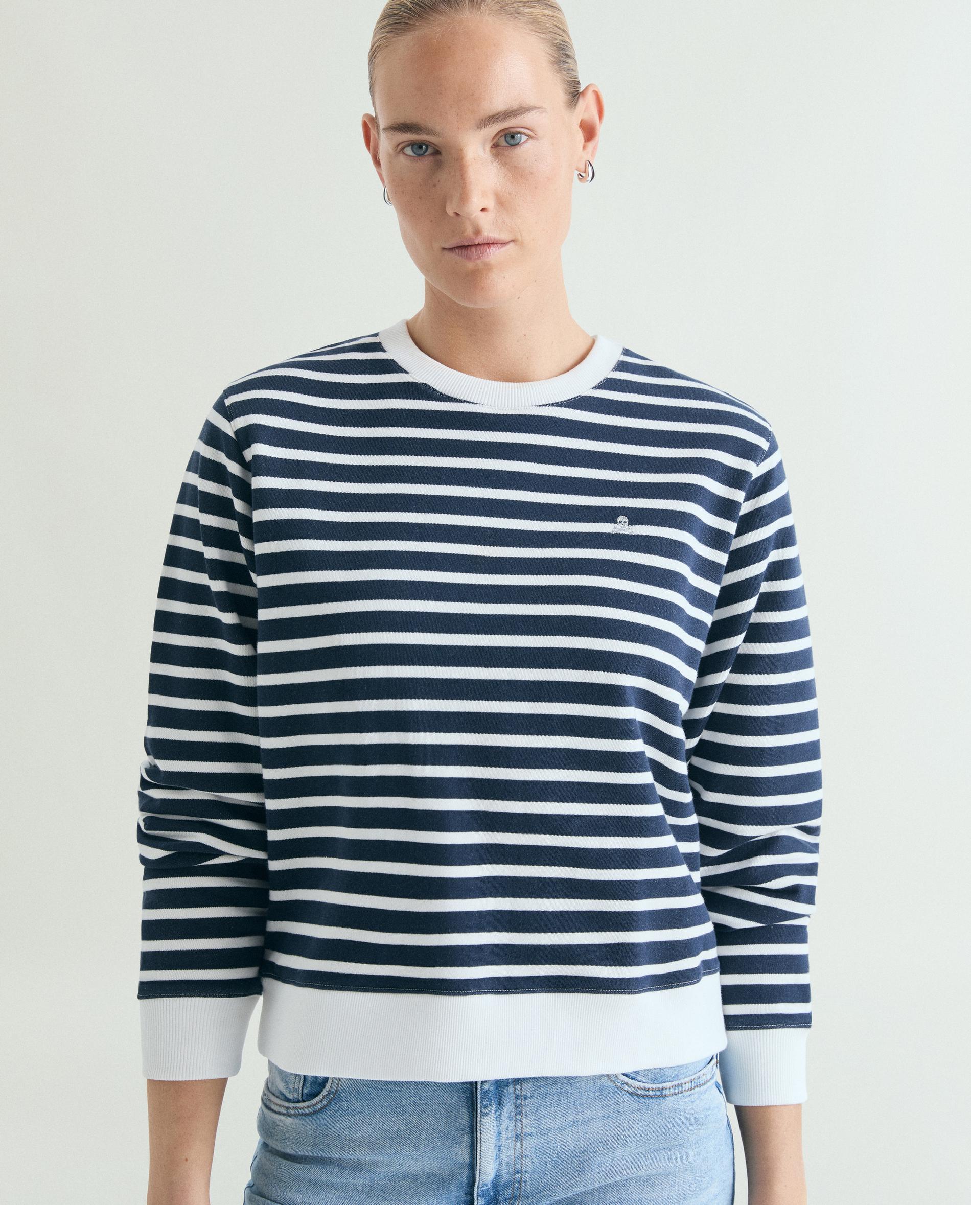 Scalpers - Sudadera de mujer a rayas con cuello redondo.