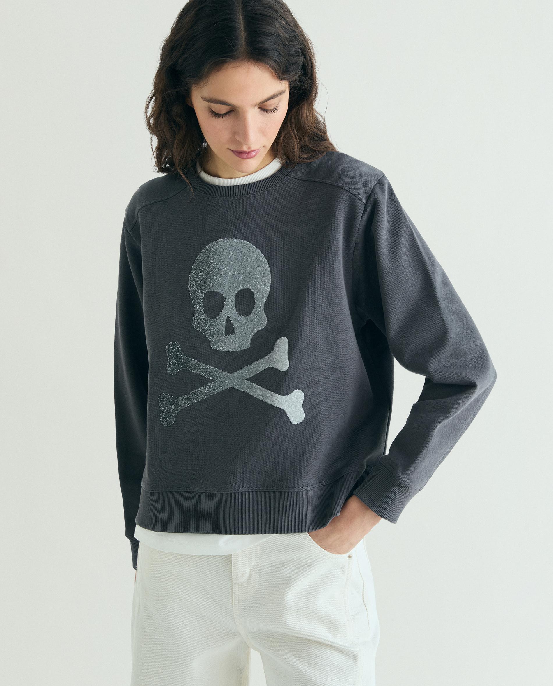 Scalpers - Sudadera de mujer con cuello redondo y calavera frontal.