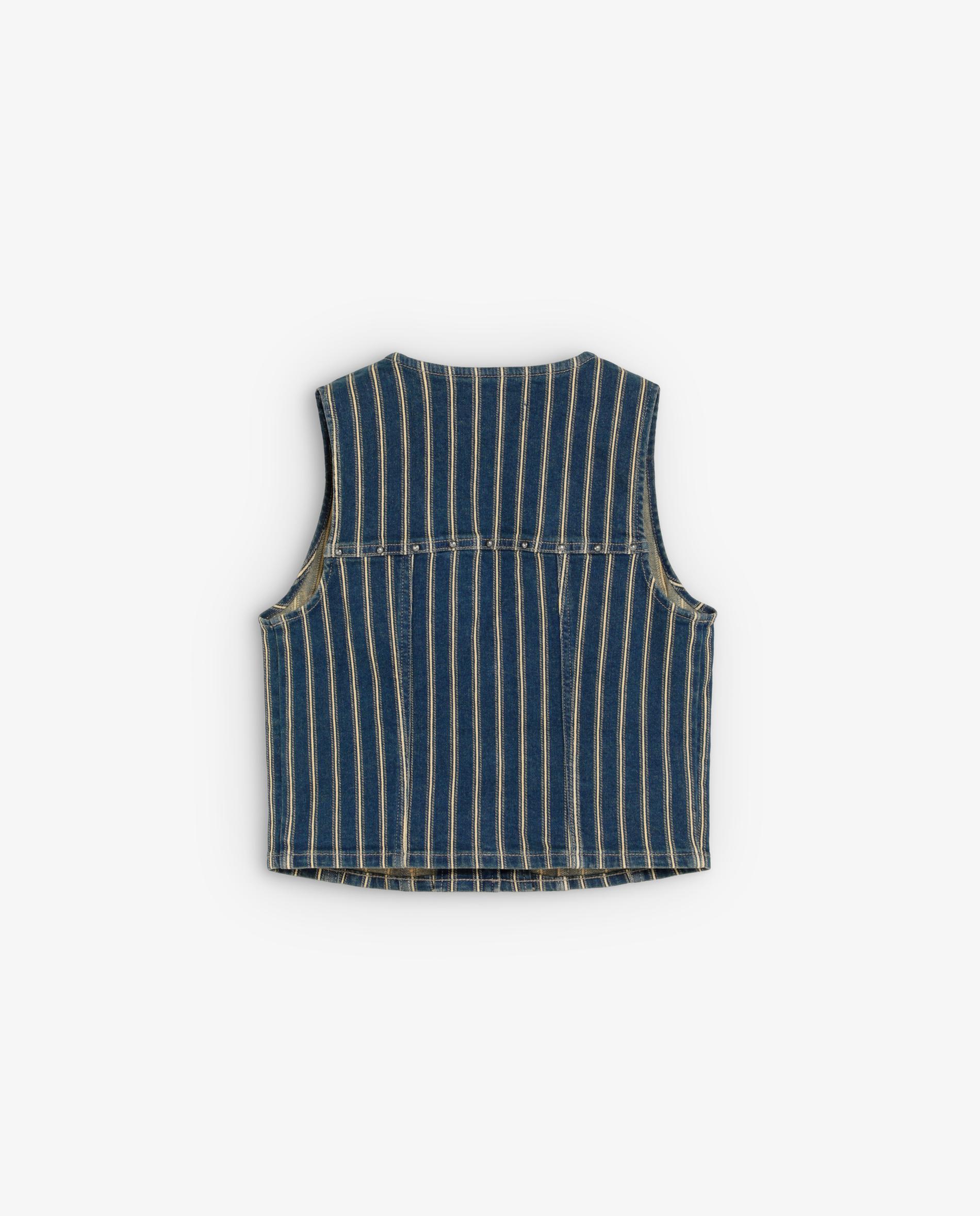 Chaleco de mujer denim de rayas con escote de pico - Scalpers - Azul índigo Azul índigo-4