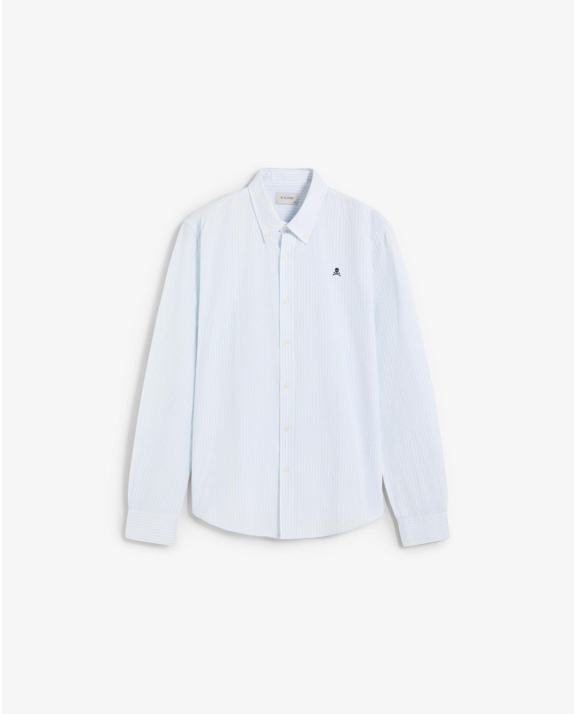 Camisa Oxford de hombre a rayas de manga larga - Scalpers - Azul Azul-1
