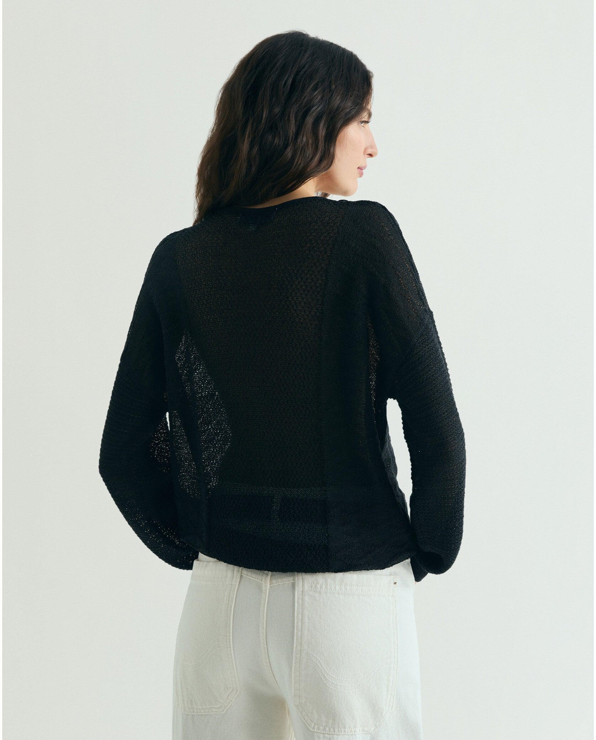 Jersey de mujer con flecos y detalles calados - Scalpers - Negro Negro-2
