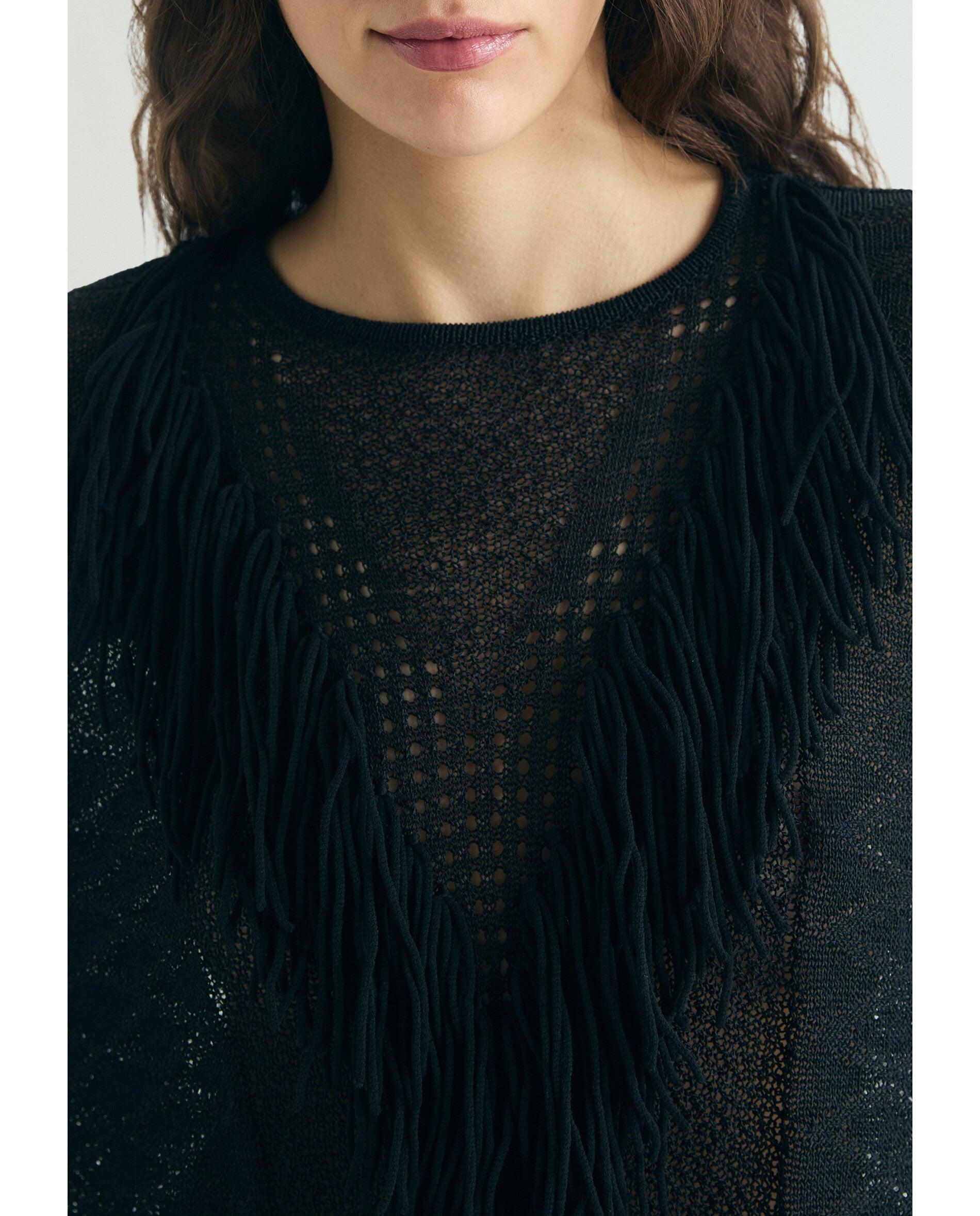Jersey de mujer con flecos y detalles calados - Scalpers - Negro Negro-4