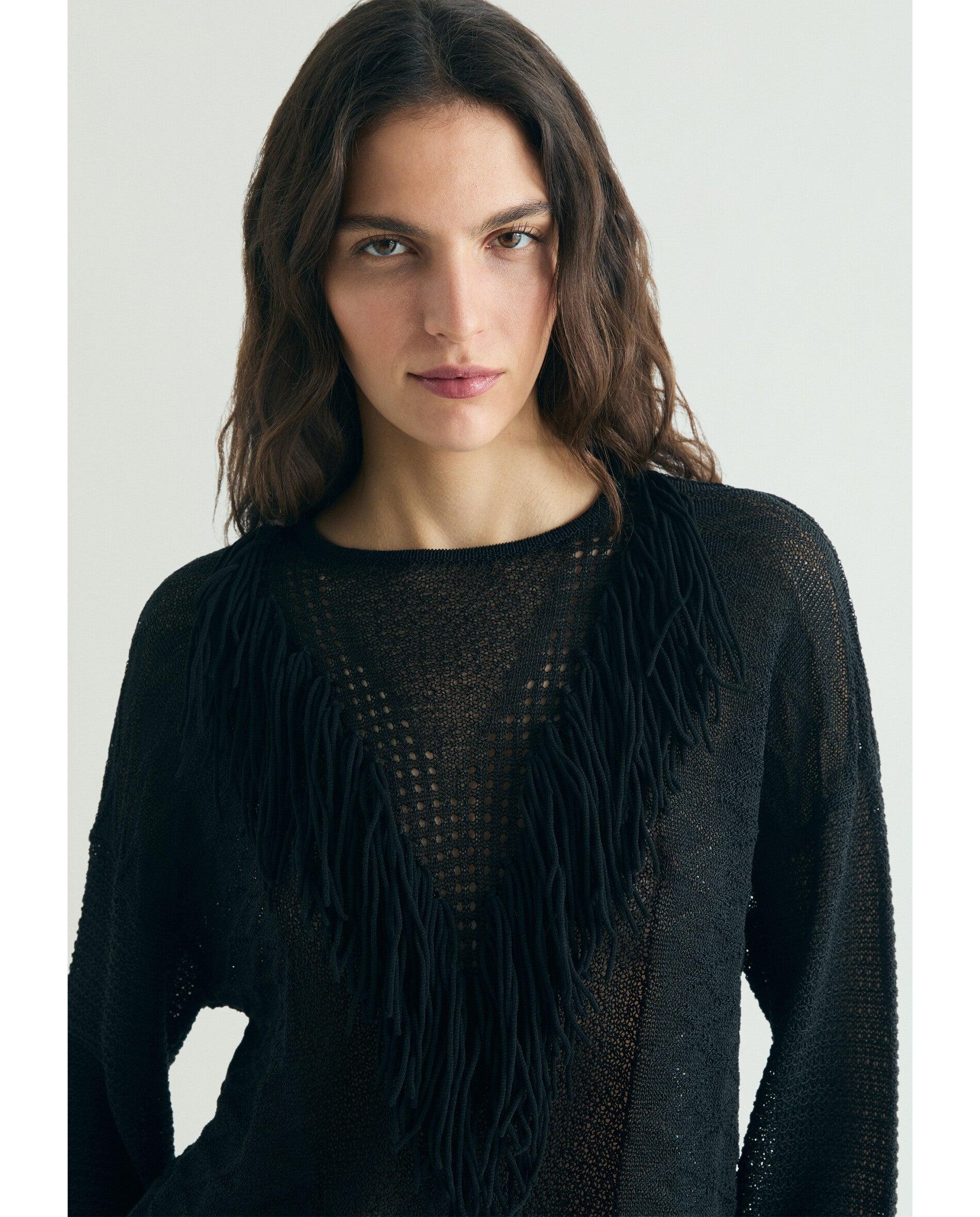 Jersey de mujer con flecos y detalles calados - Scalpers - Negro Negro-5