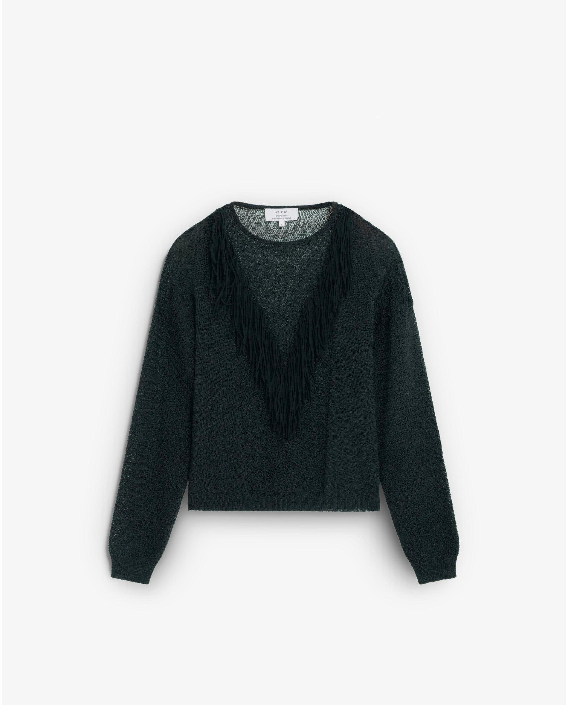 Jersey de mujer con flecos y detalles calados - Scalpers - Negro Negro-7