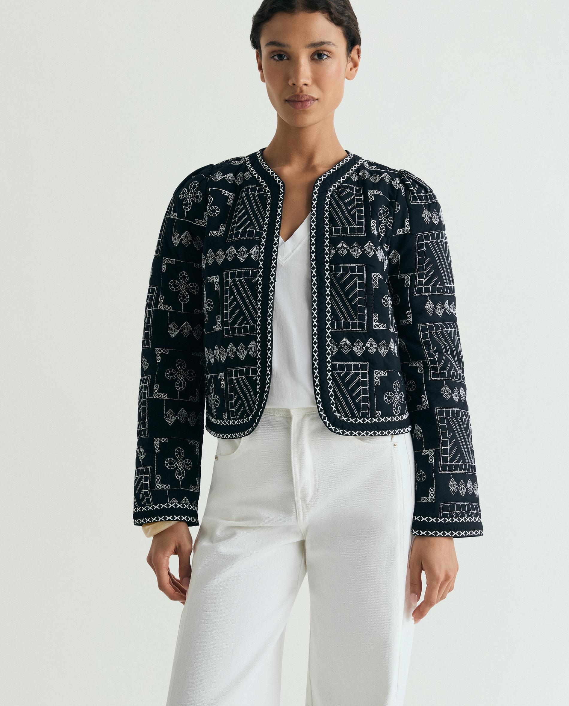 Scalpers - Chaqueta de mujer acolchada con bordado geométrico.